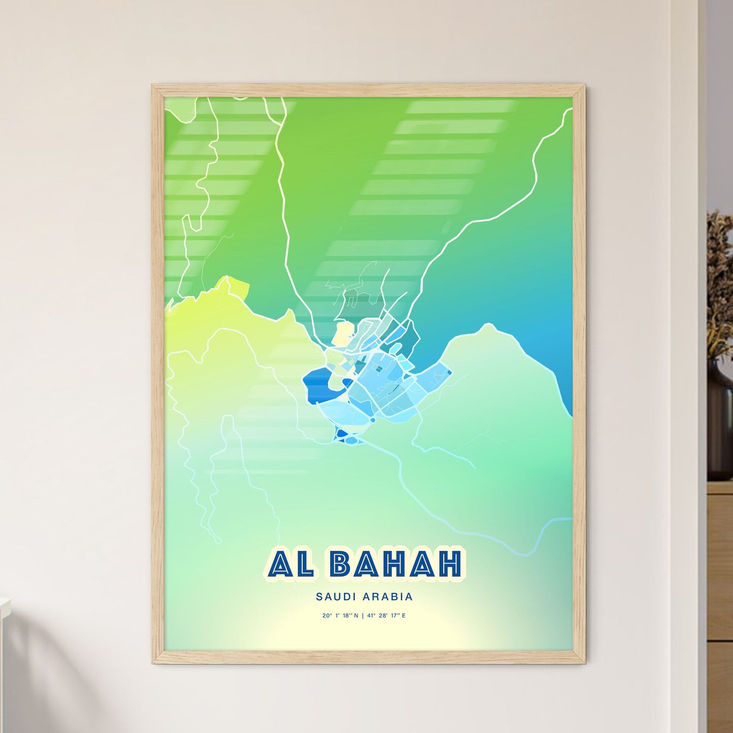 Colorful AL BAHAH SAUDI ARABIA Fine Art Map Cool Blue