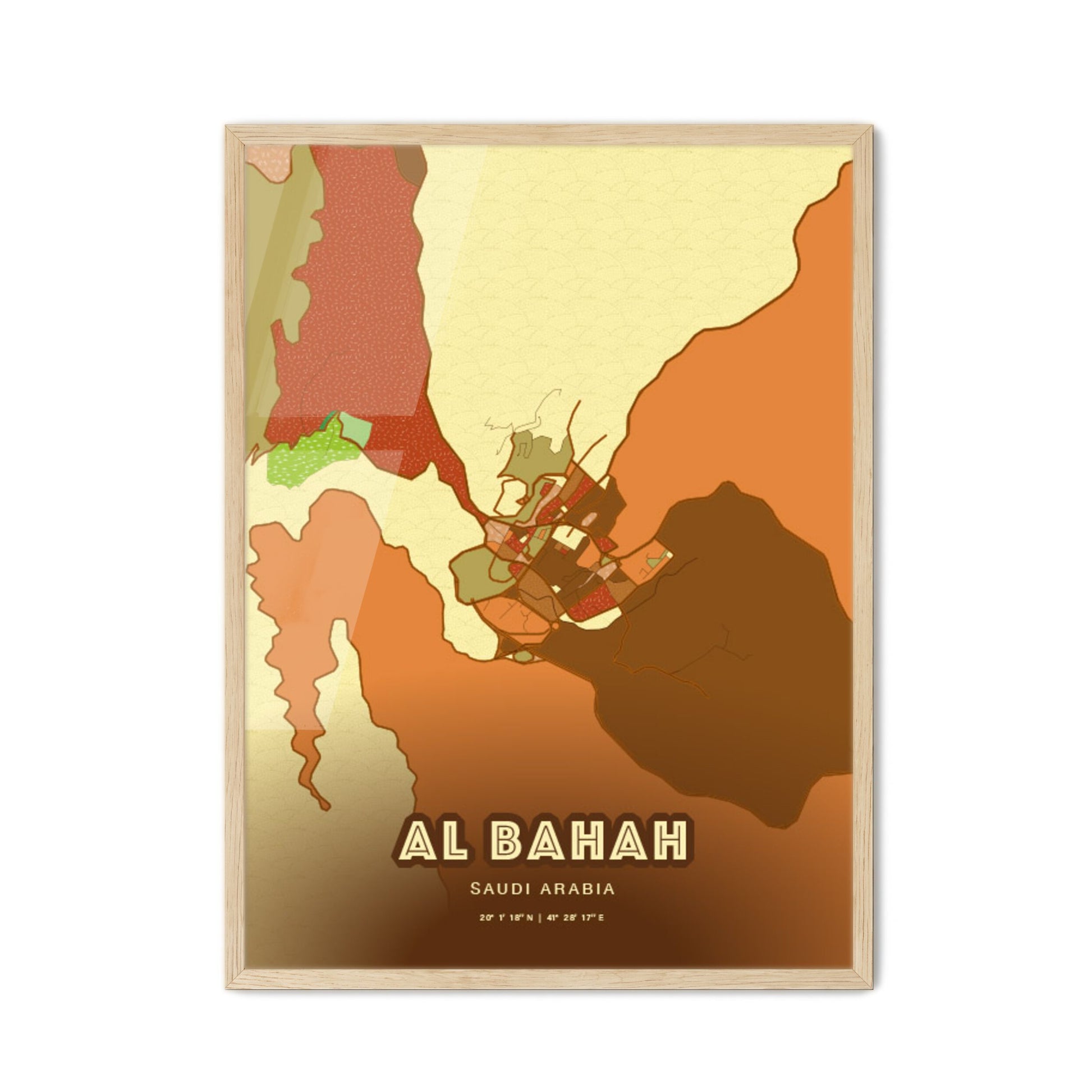 Colorful AL BAHAH SAUDI ARABIA Fine Art Map Farmhouse