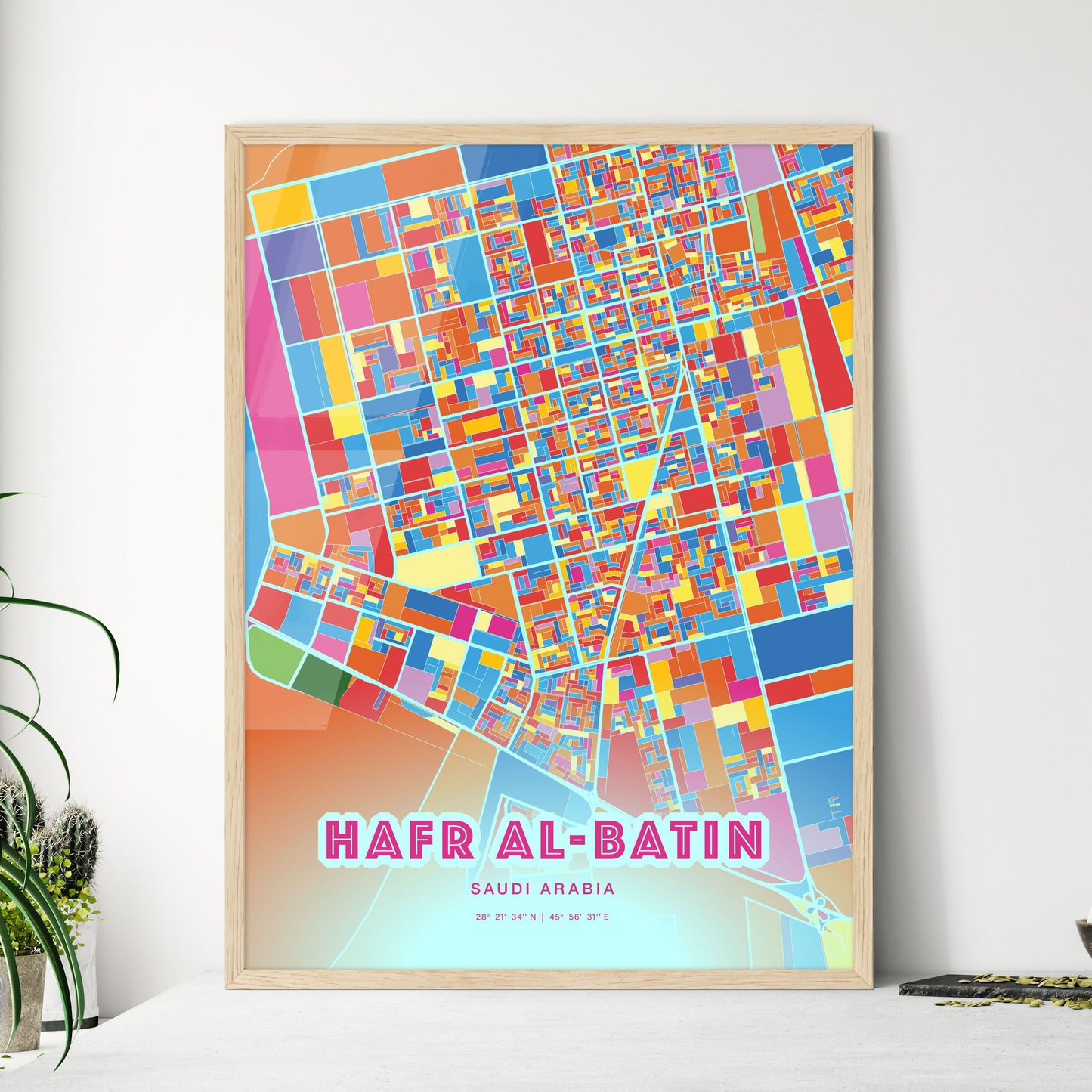 Colorful HAFR AL-BATIN SAUDI ARABIA Fine Art Map Crazy Colors