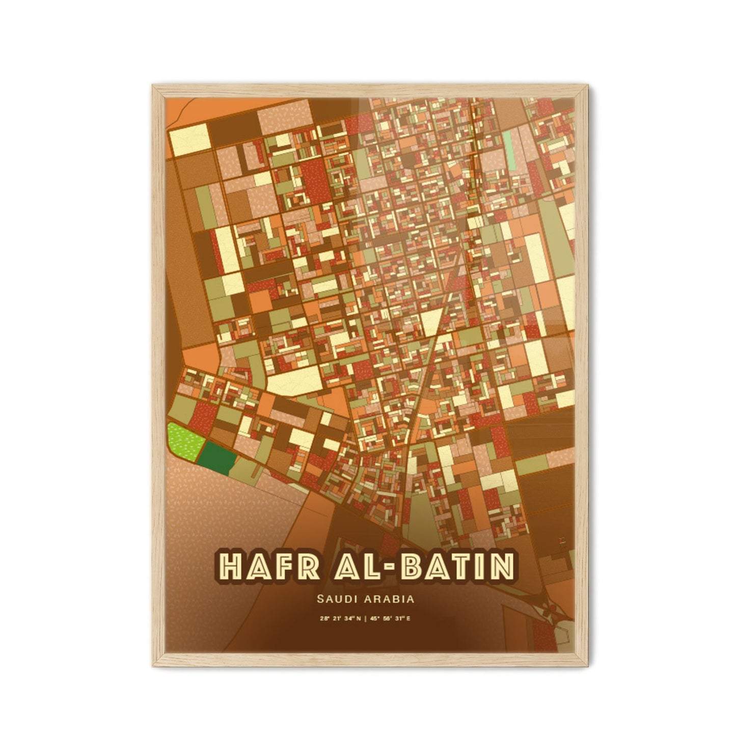 Colorful HAFR AL-BATIN SAUDI ARABIA Fine Art Map Farmhouse