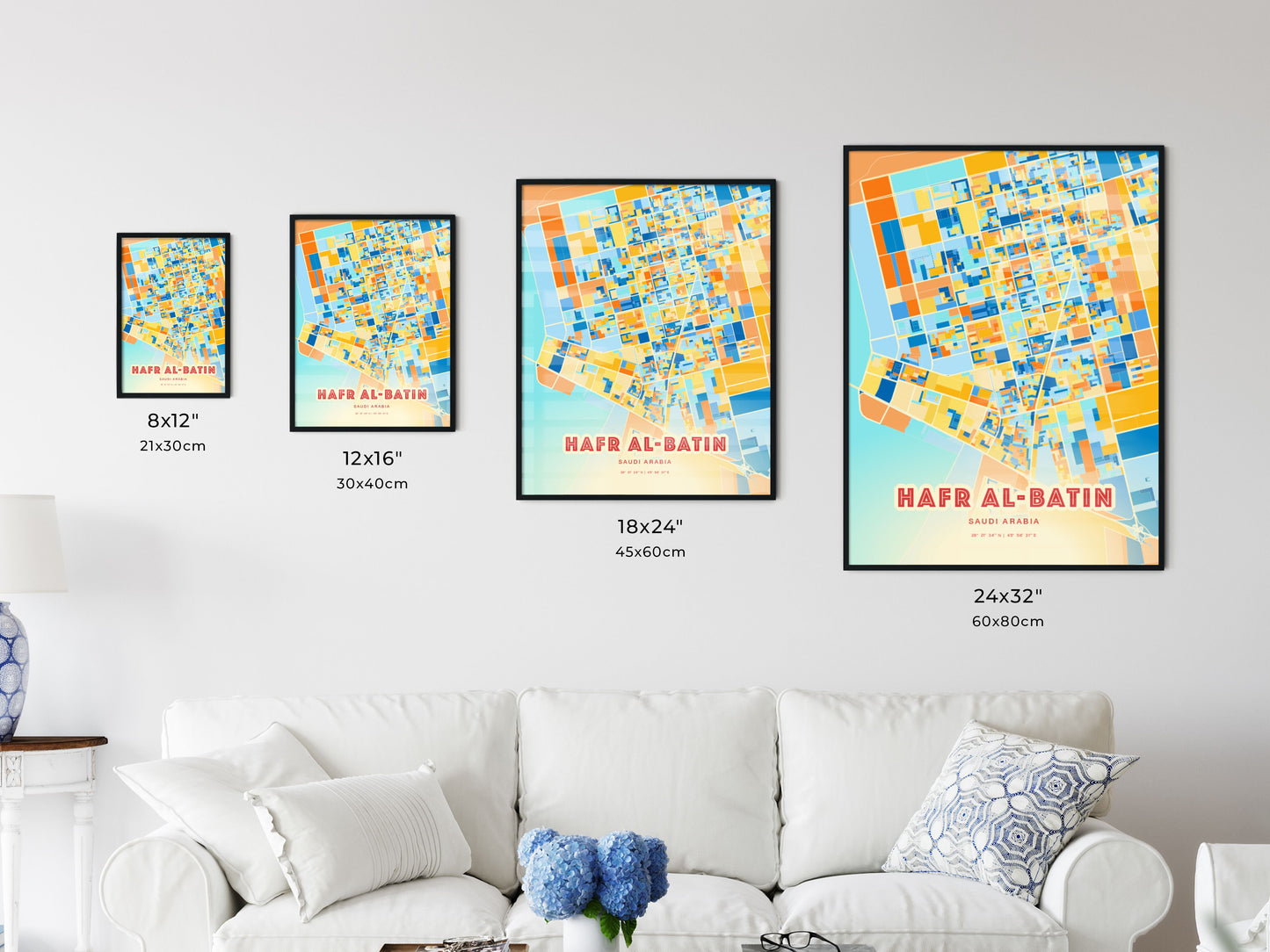 Colorful HAFR AL-BATIN SAUDI ARABIA Fine Art Map Blue Orange