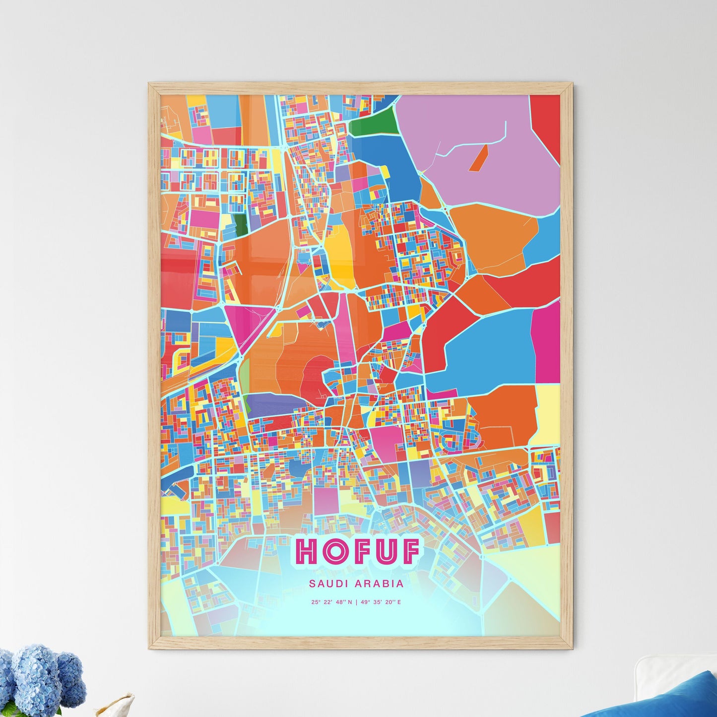 Colorful HOFUF SAUDI ARABIA Fine Art Map Crazy Colors