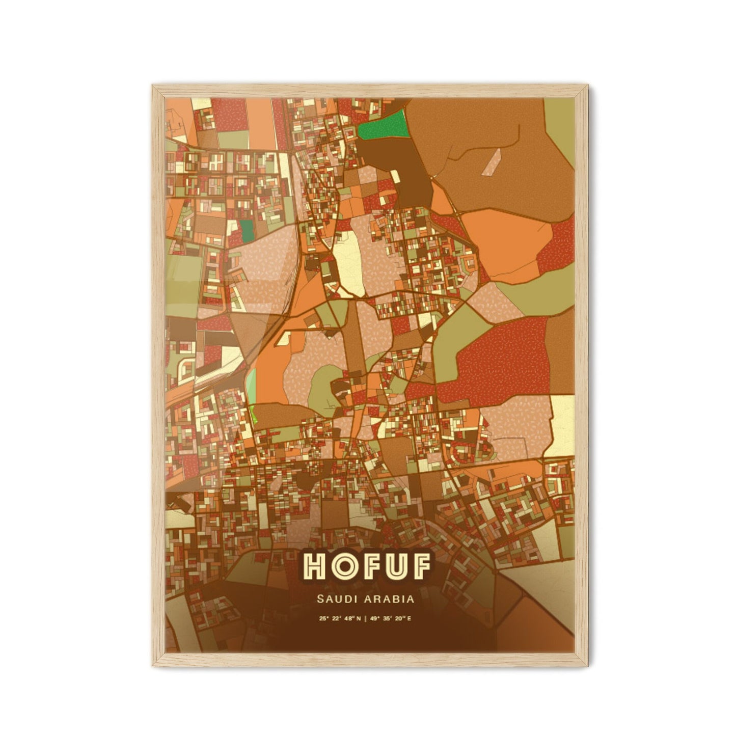 Colorful HOFUF SAUDI ARABIA Fine Art Map Farmhouse