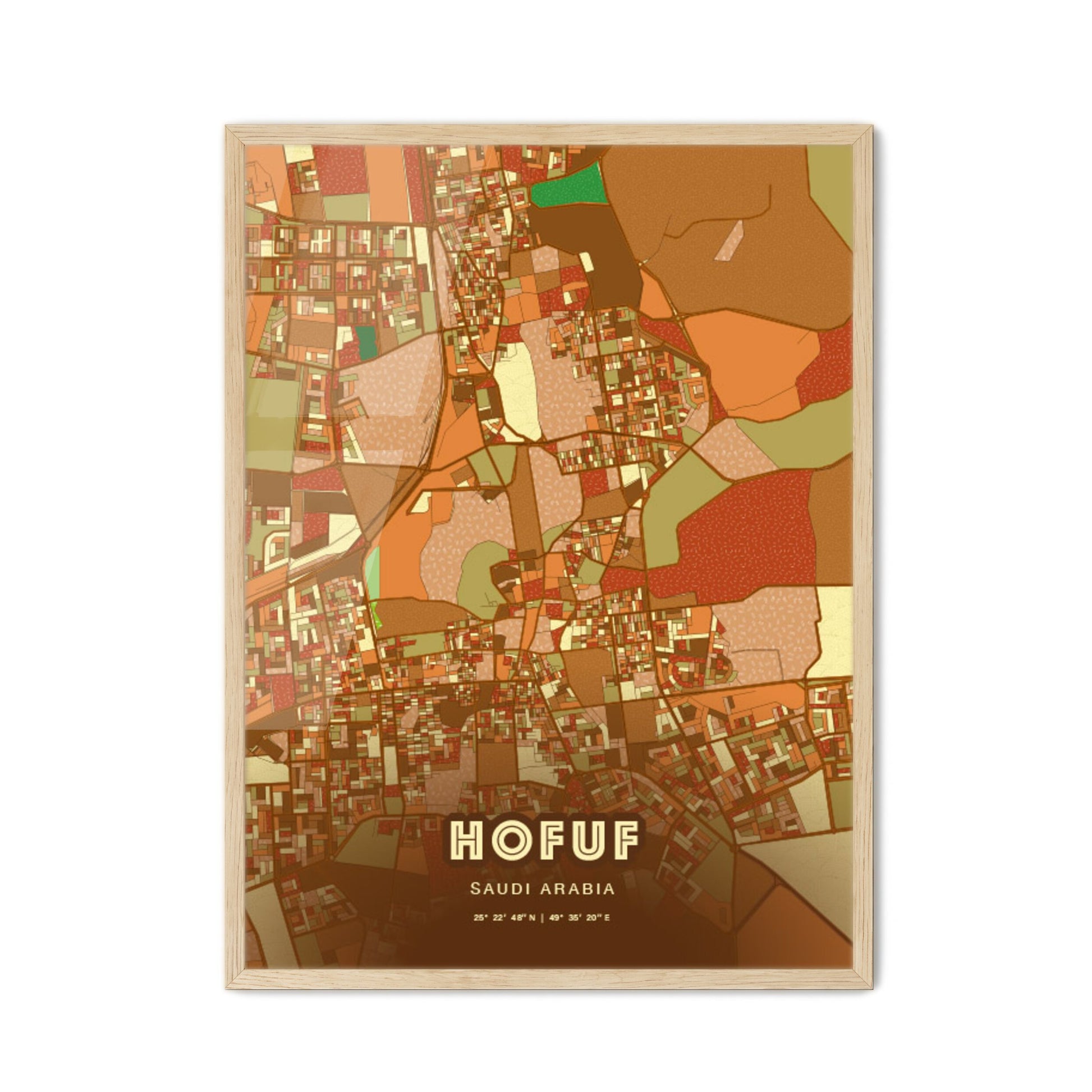 Colorful HOFUF SAUDI ARABIA Fine Art Map Farmhouse