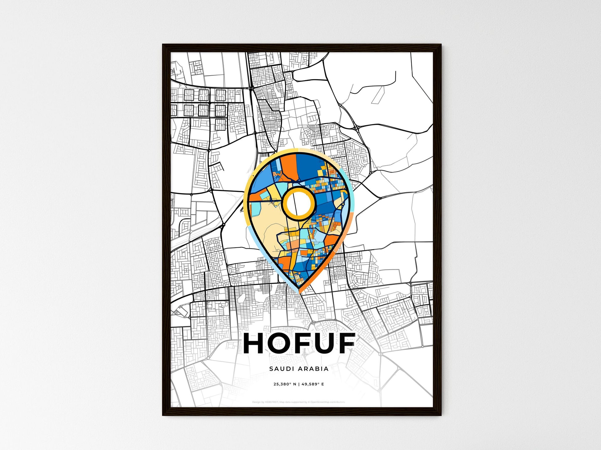 HOFUF SAUDI ARABIA minimal art map with a colorful icon. Where it all began, Couple map gift. Style 1