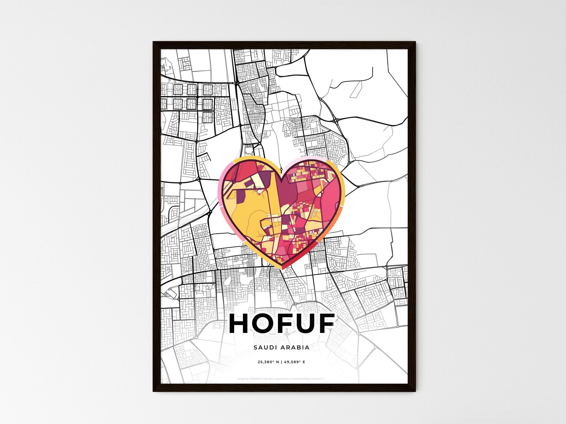 HOFUF SAUDI ARABIA minimal art map with a colorful icon. Where it all began, Couple map gift. Style 2