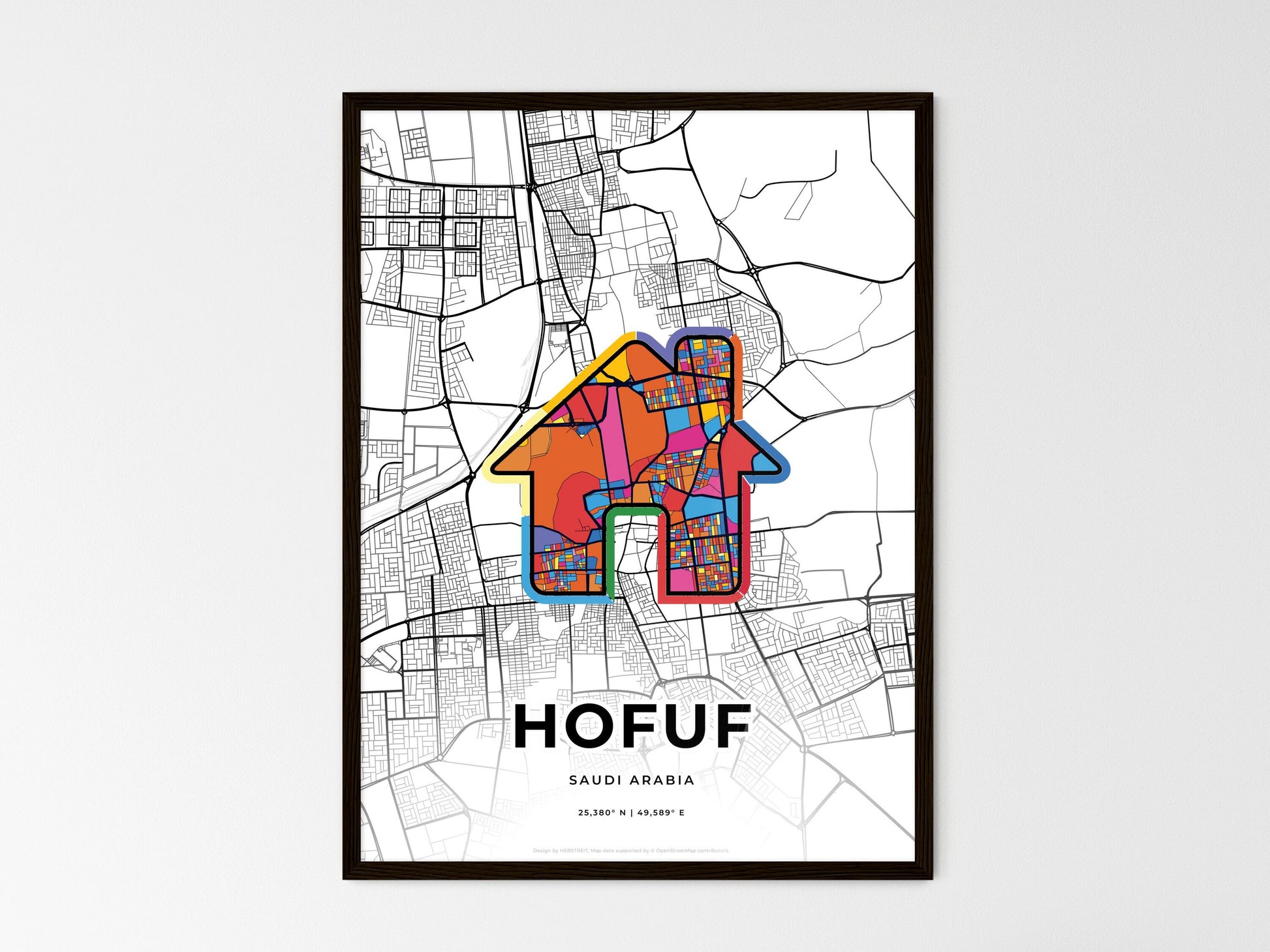 HOFUF SAUDI ARABIA minimal art map with a colorful icon. Where it all began, Couple map gift. Style 3