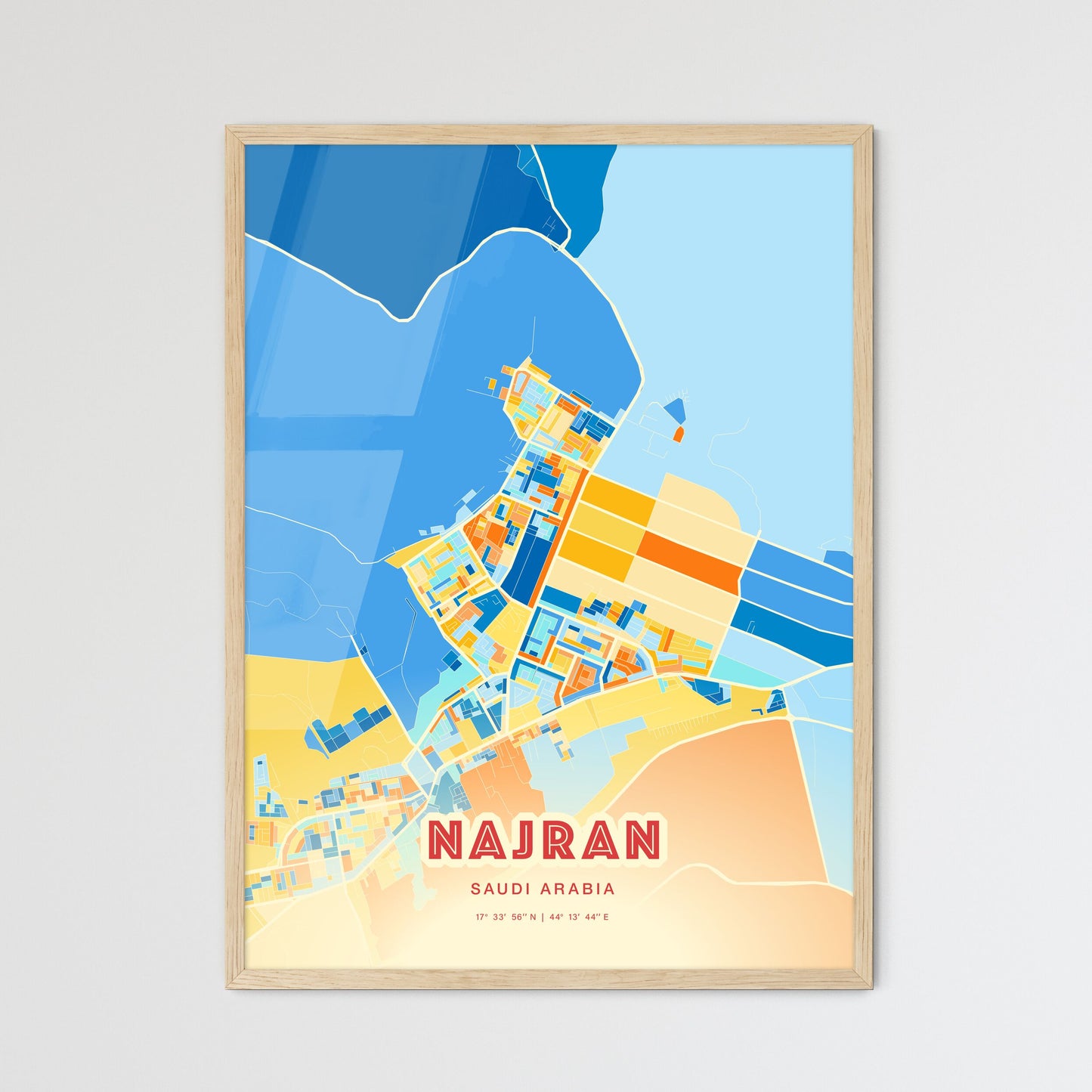 Colorful NAJRAN SAUDI ARABIA Fine Art Map Blue Orange