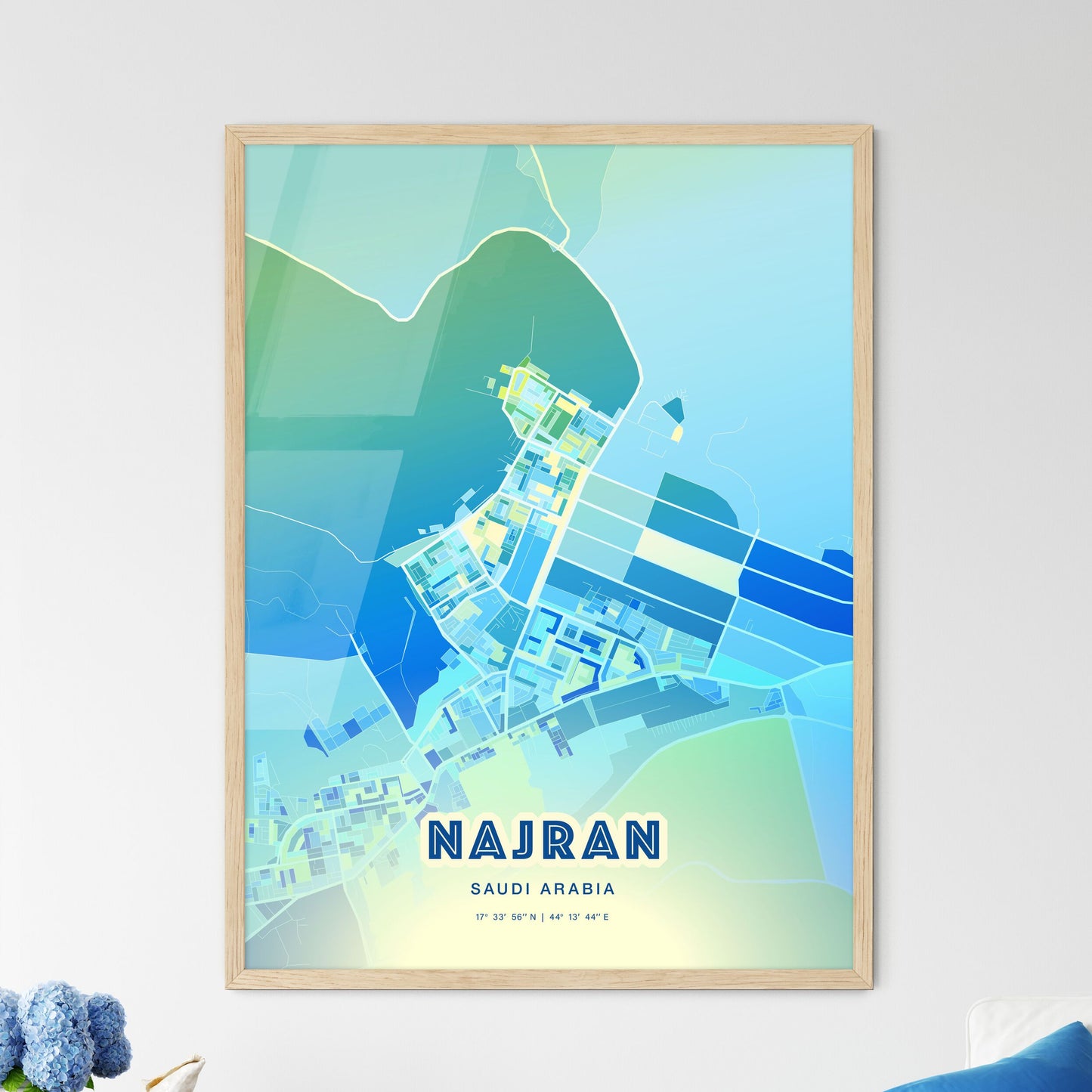 Colorful NAJRAN SAUDI ARABIA Fine Art Map Cool Blue