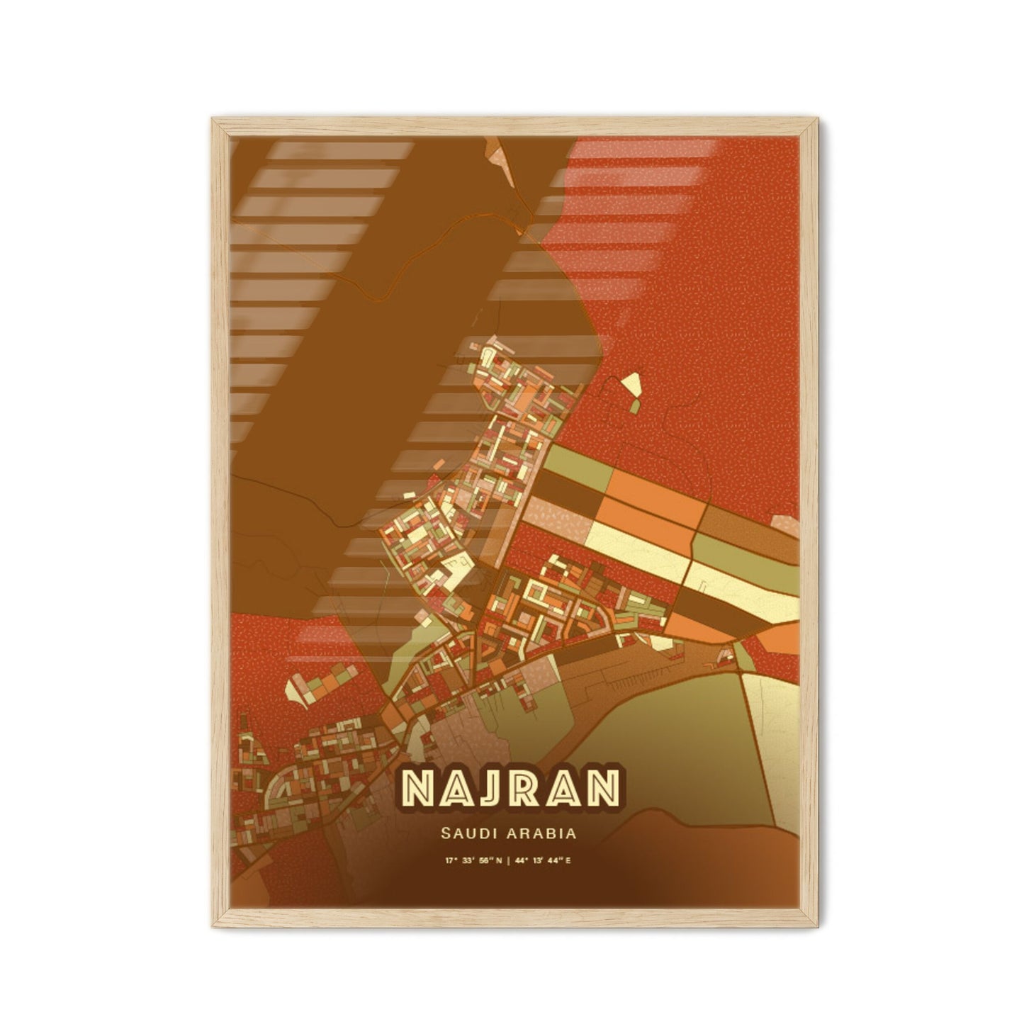 Colorful NAJRAN SAUDI ARABIA Fine Art Map Farmhouse