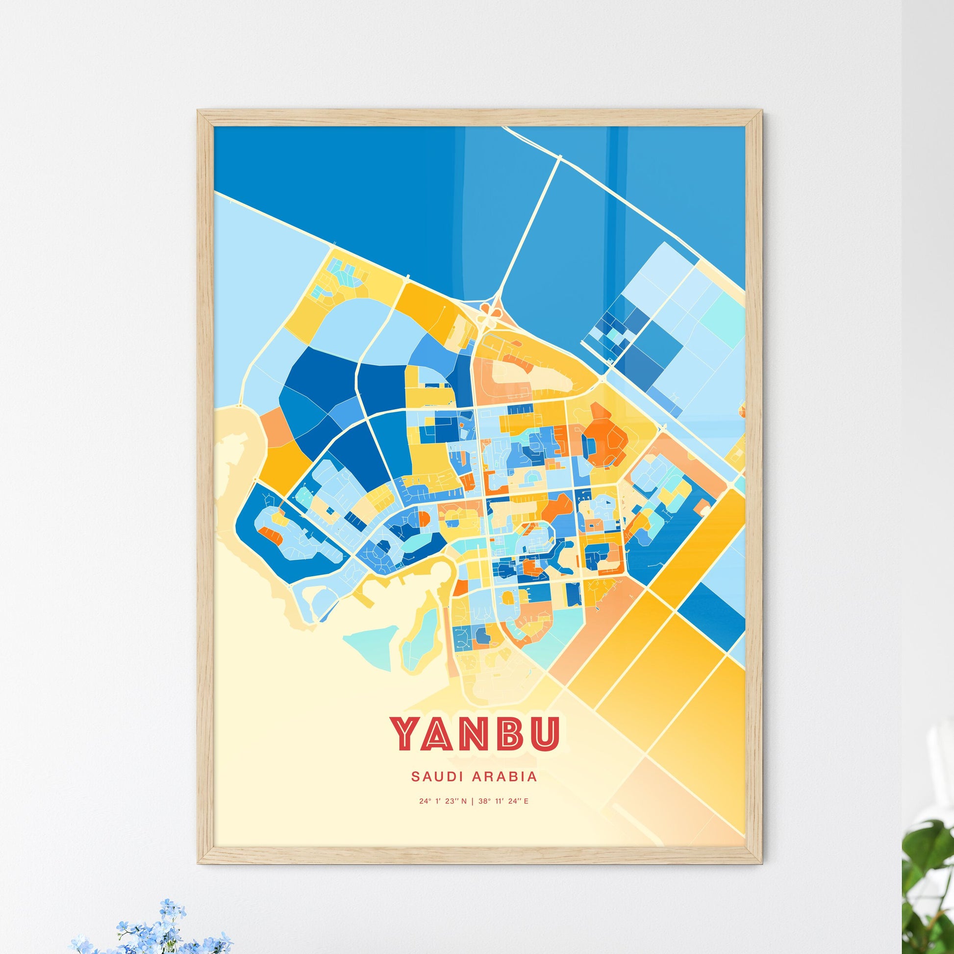 Colorful Yanbu Saudi Arabia Fine Art Map Blue Orange