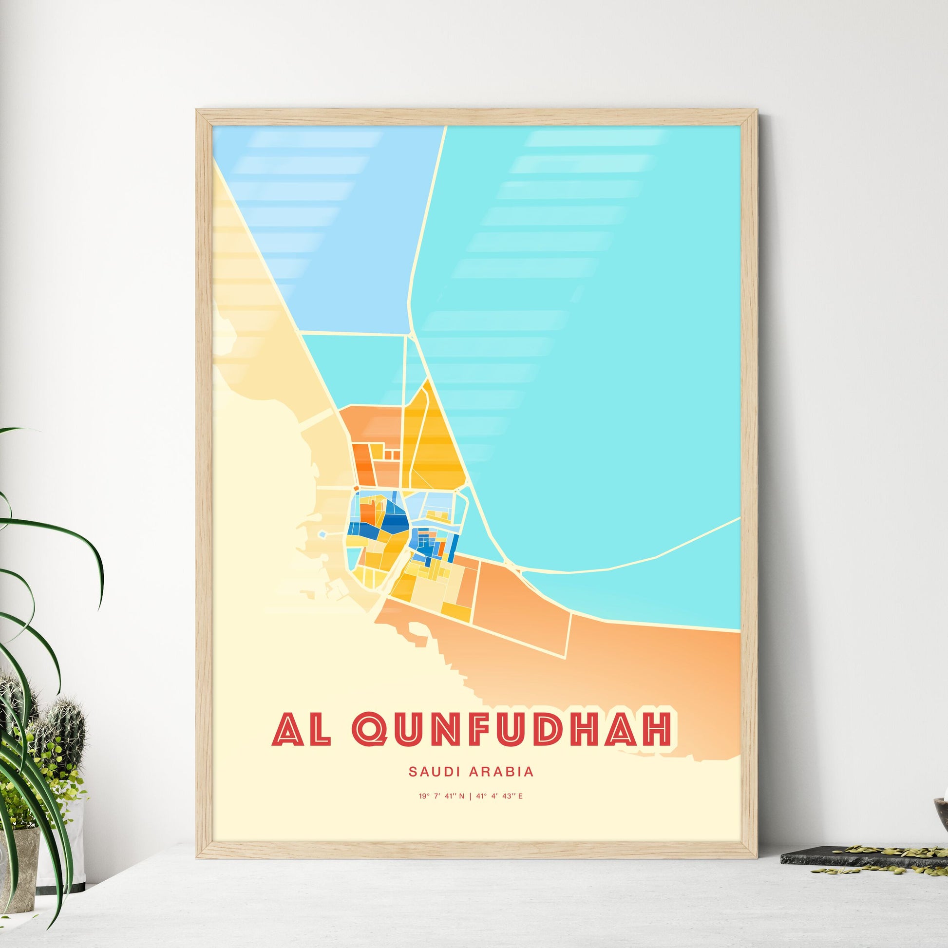 Colorful AL QUNFUDHAH SAUDI ARABIA Fine Art Map Blue Orange