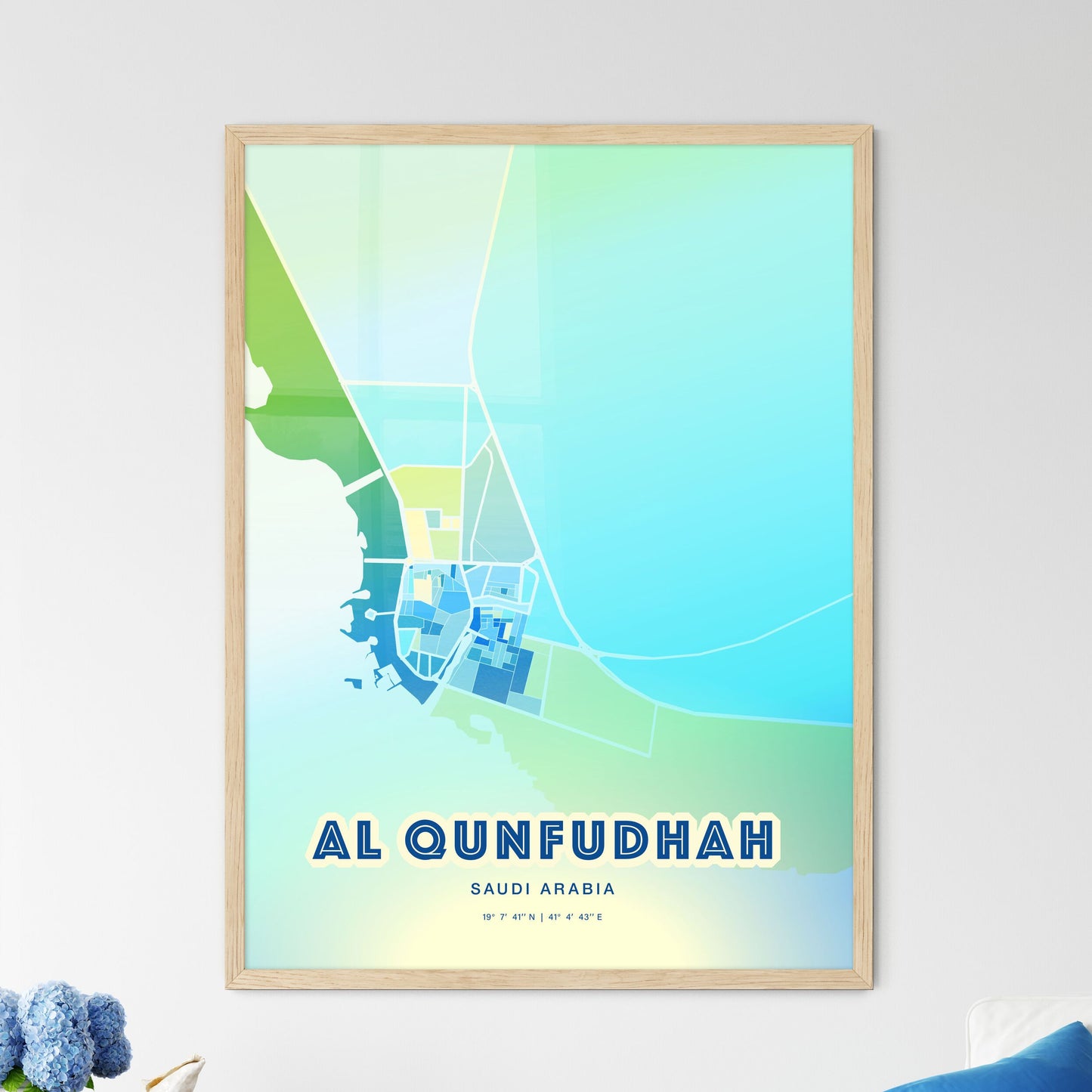 Colorful AL QUNFUDHAH SAUDI ARABIA Fine Art Map Cool Blue