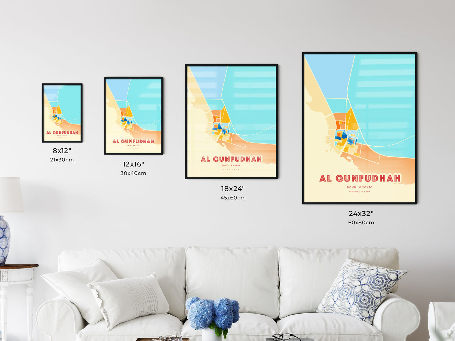 Colorful AL QUNFUDHAH SAUDI ARABIA Fine Art Map Blue Orange