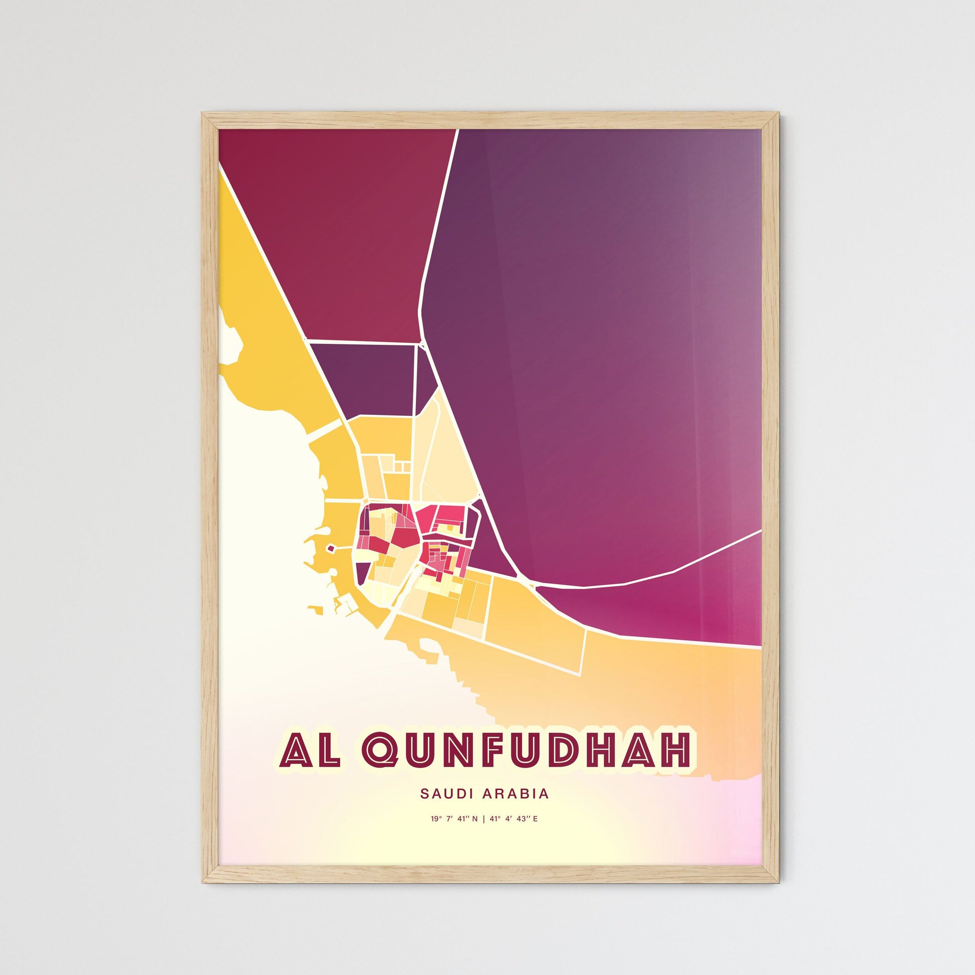 Colorful AL QUNFUDHAH SAUDI ARABIA Fine Art Map Hot Red