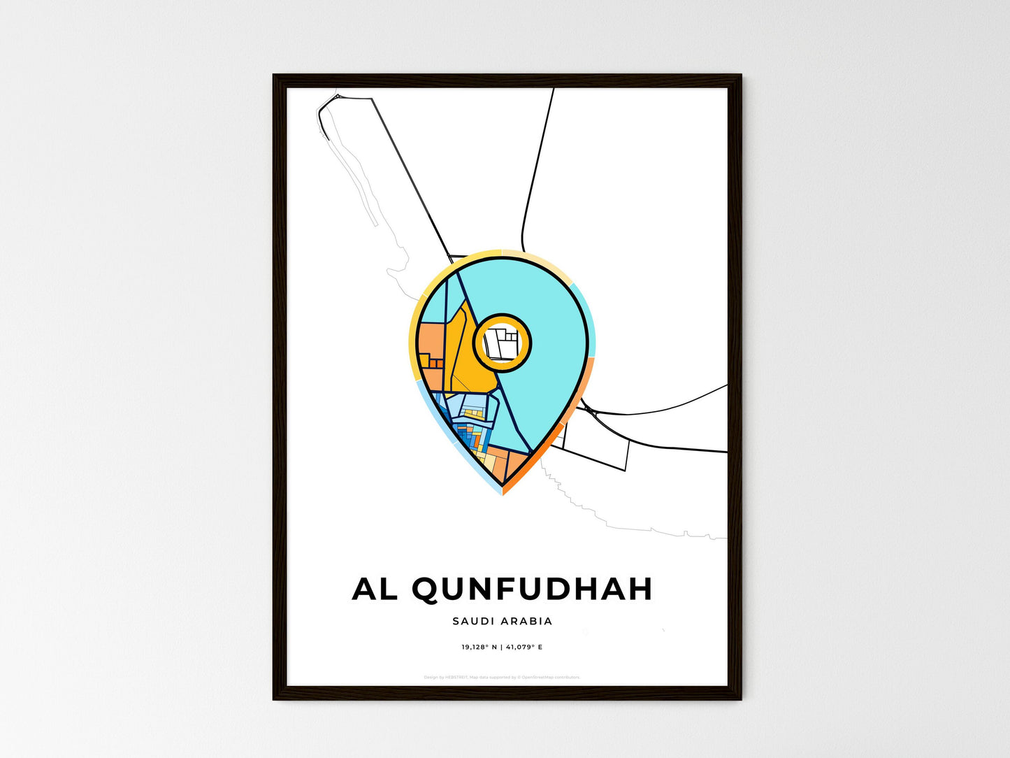 AL QUNFUDHAH SAUDI ARABIA minimal art map with a colorful icon. Where it all began, Couple map gift. Style 1