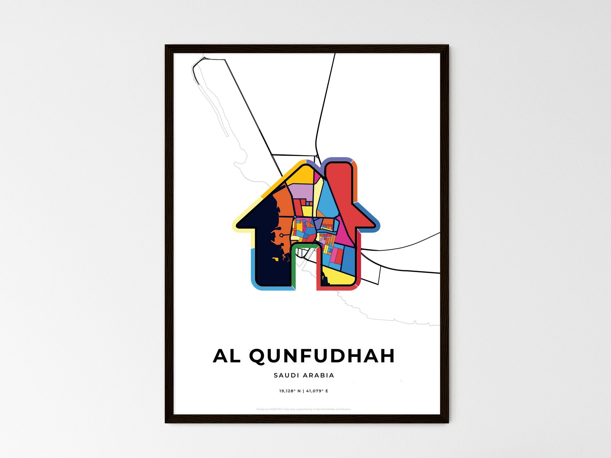AL QUNFUDHAH SAUDI ARABIA minimal art map with a colorful icon. Where it all began, Couple map gift. Style 3