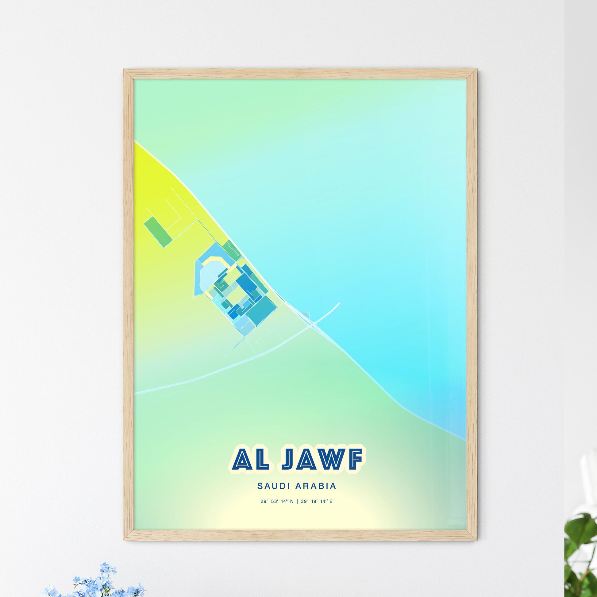 Colorful AL JAWF SAUDI ARABIA Fine Art Map Cool Blue