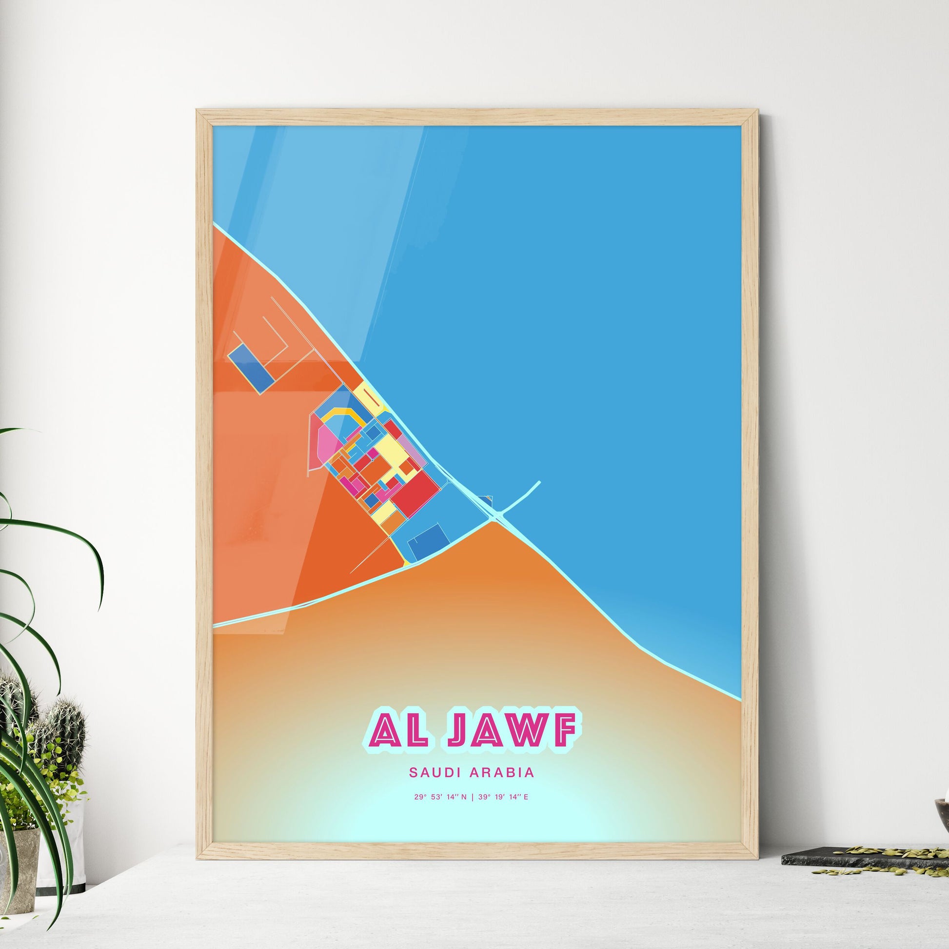 Colorful AL JAWF SAUDI ARABIA Fine Art Map Crazy Colors