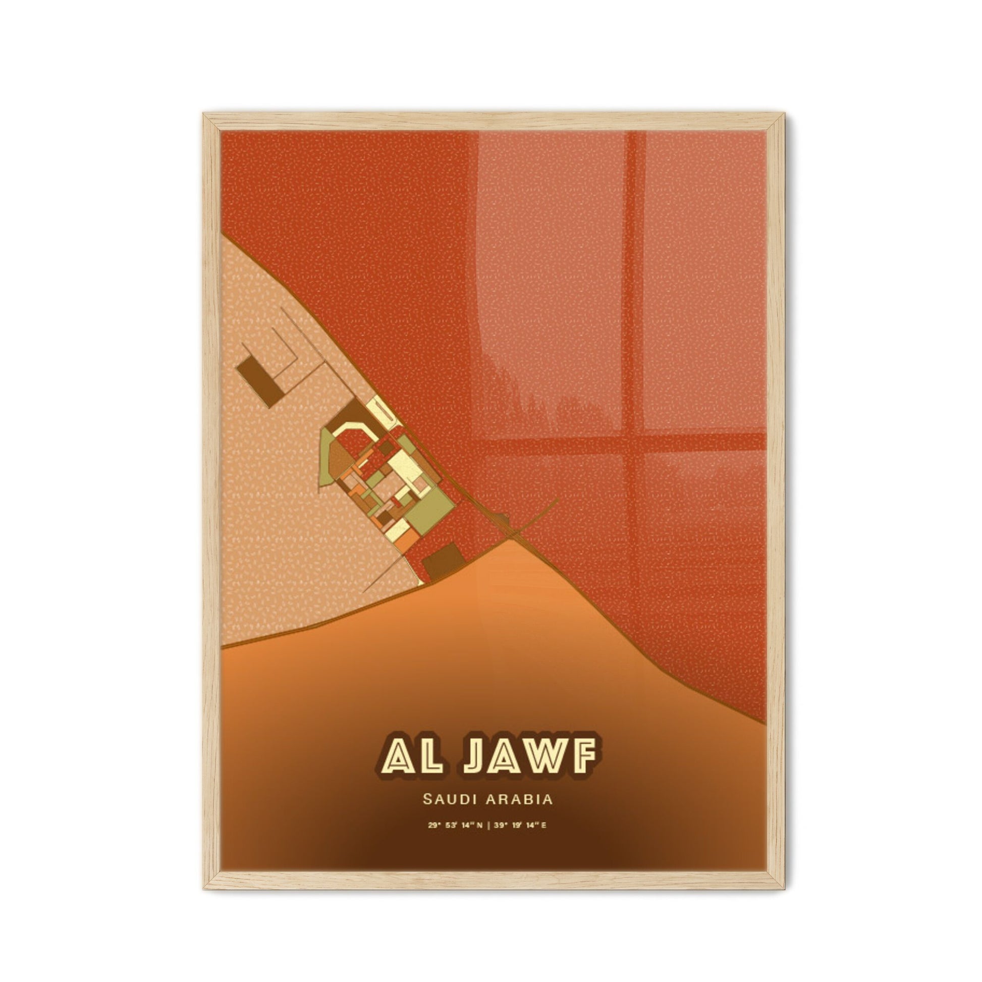 Colorful AL JAWF SAUDI ARABIA Fine Art Map Farmhouse