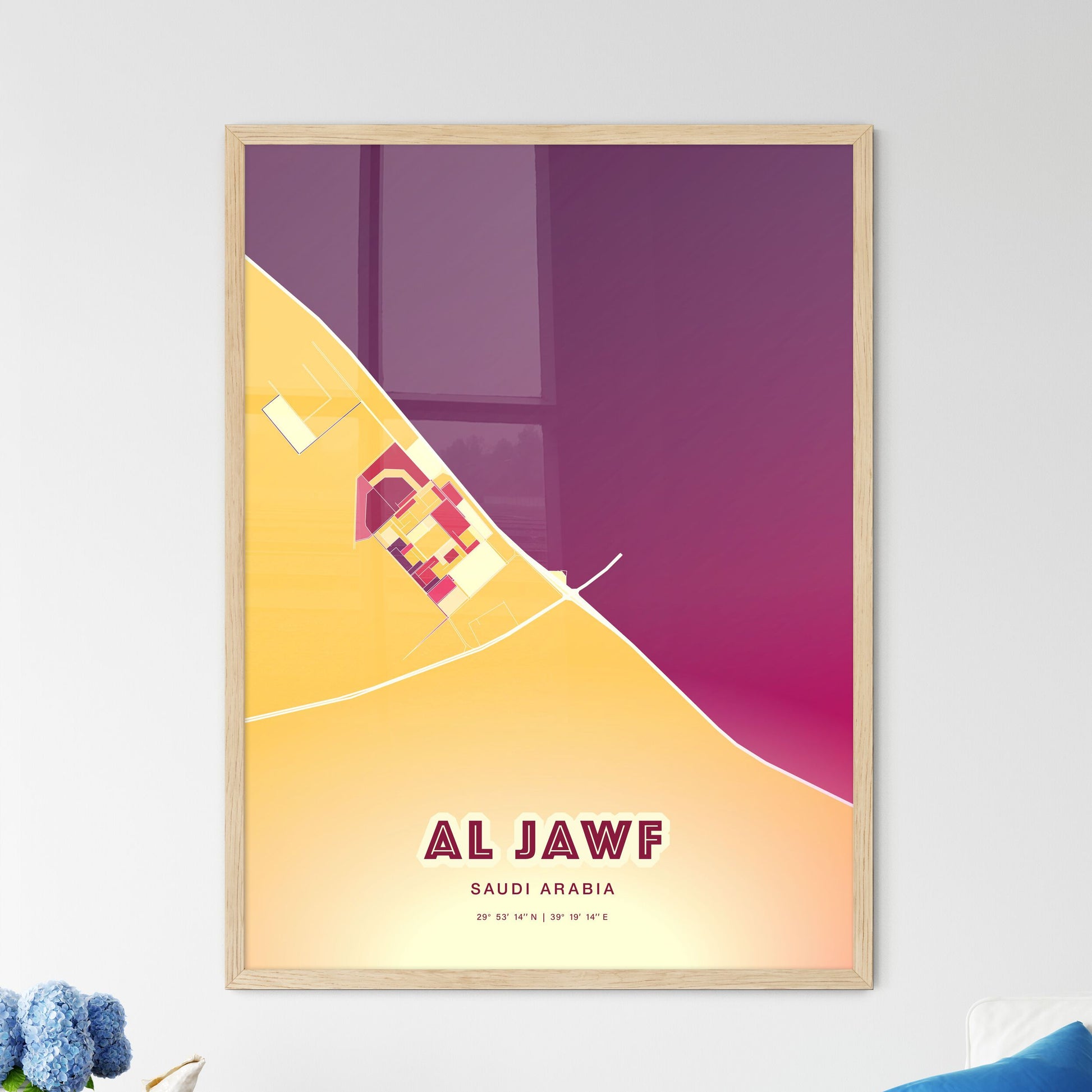 Colorful AL JAWF SAUDI ARABIA Fine Art Map Hot Red