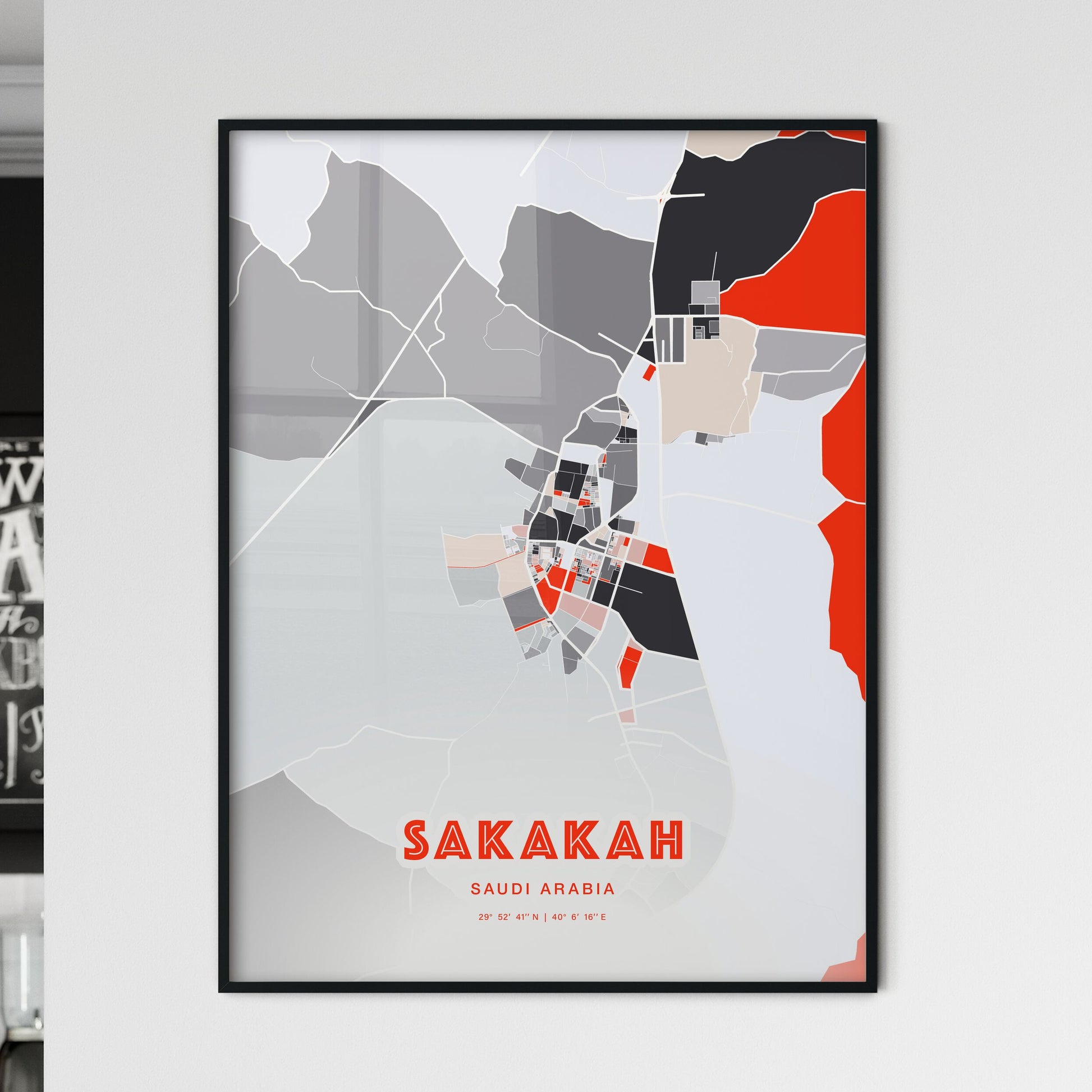 Colorful SAKAKAH SAUDI ARABIA Fine Art Map Modern