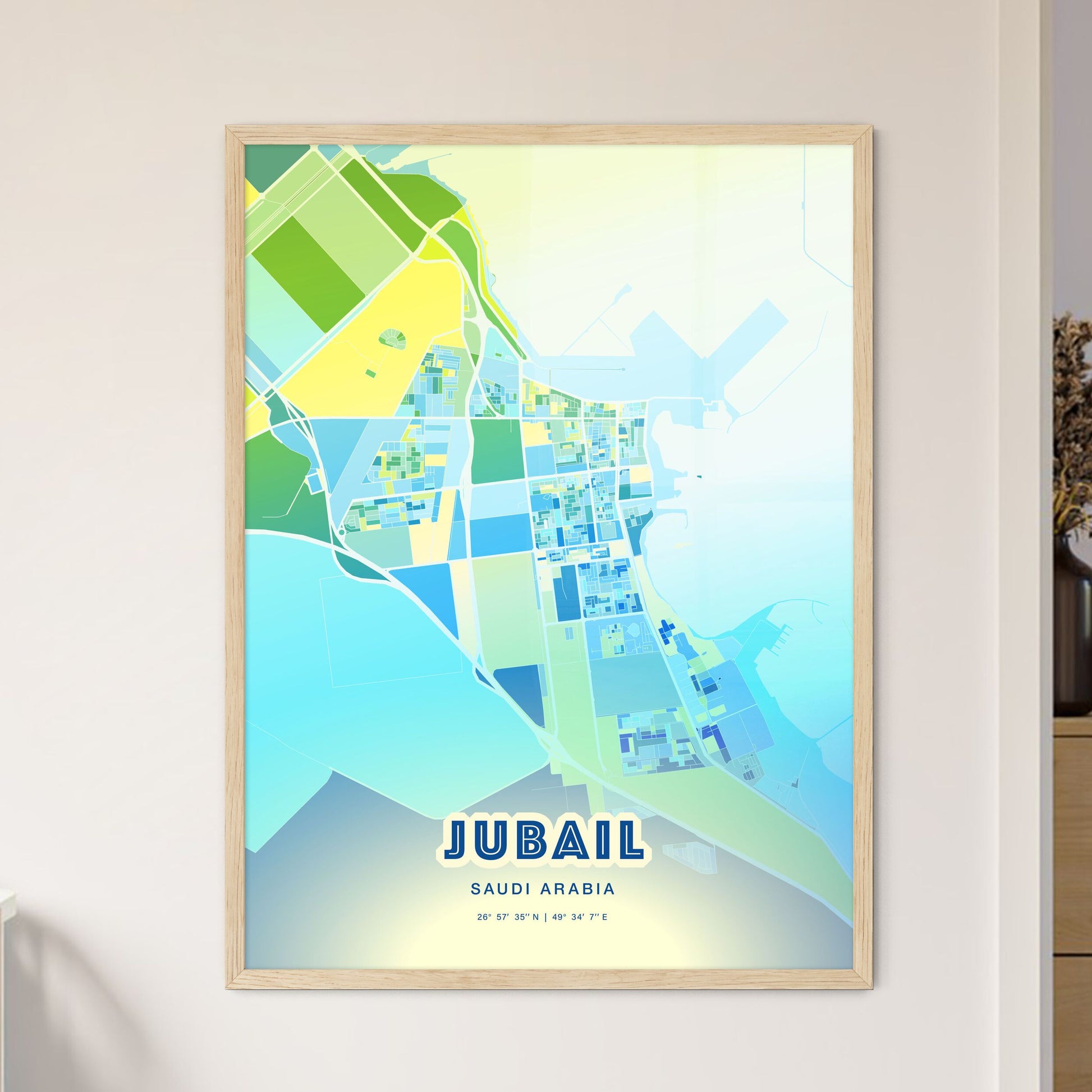 Colorful JUBAIL SAUDI ARABIA Fine Art Map Cool Blue