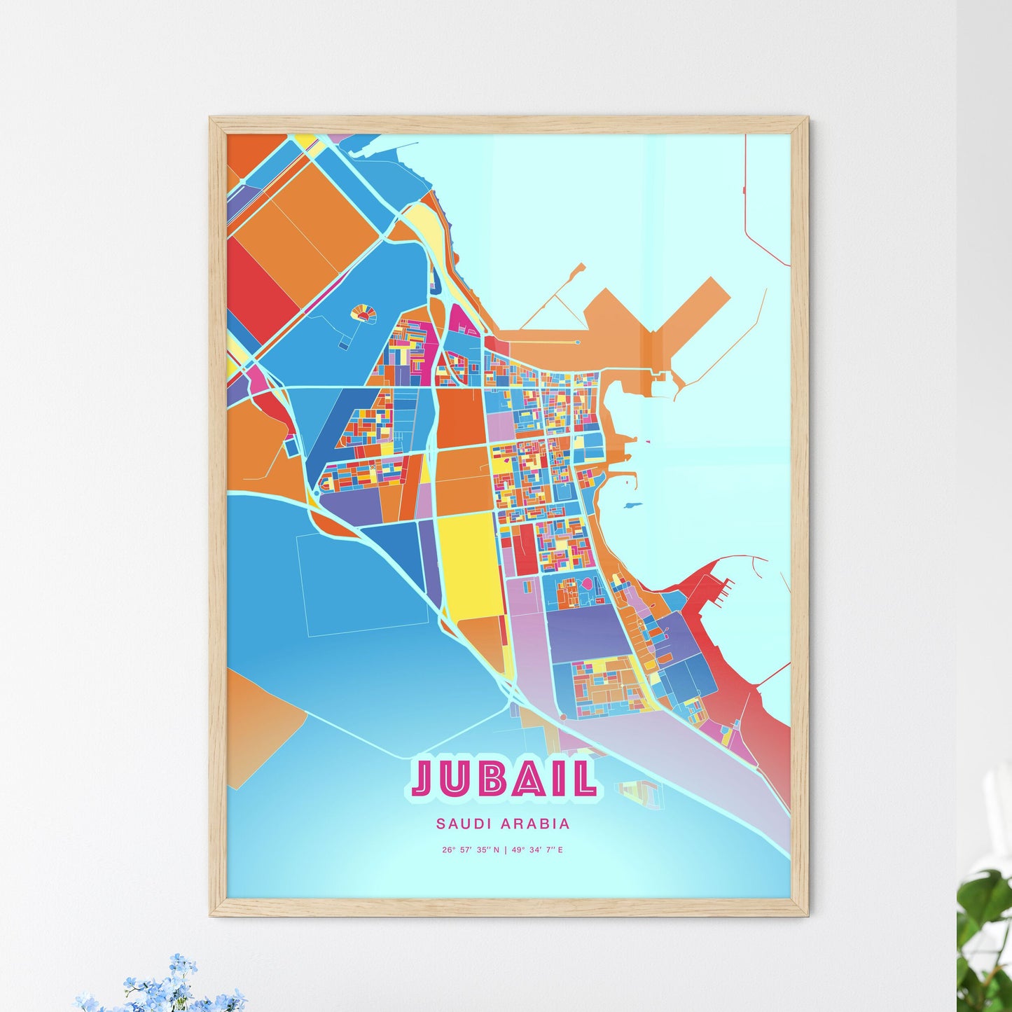 Colorful JUBAIL SAUDI ARABIA Fine Art Map Crazy Colors