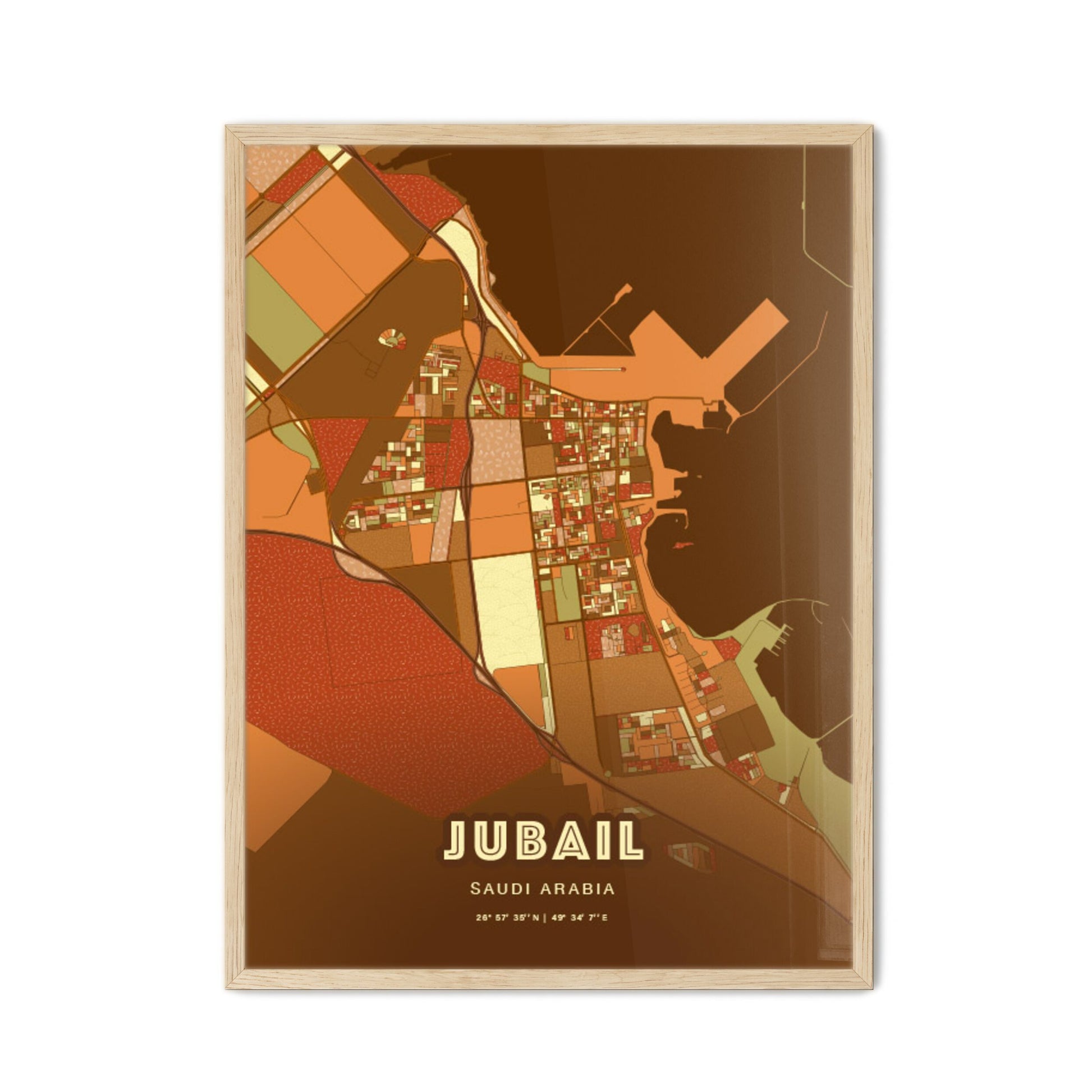 Colorful JUBAIL SAUDI ARABIA Fine Art Map Farmhouse