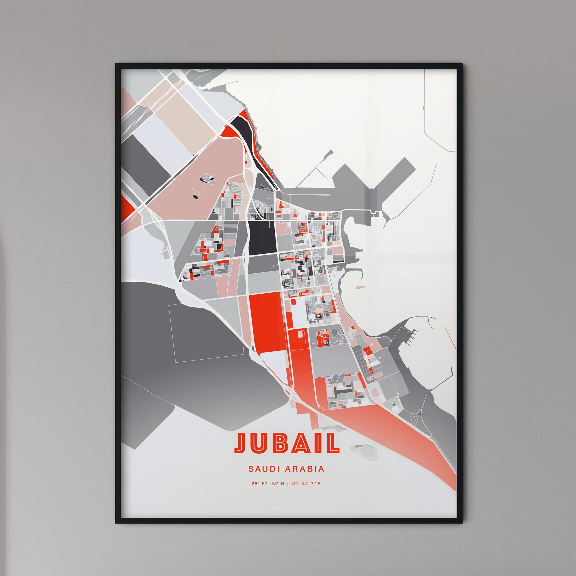 Colorful JUBAIL SAUDI ARABIA Fine Art Map Modern