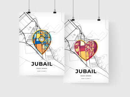 JUBAIL SAUDI ARABIA minimal art map with a colorful icon. Where it all began, Couple map gift.
