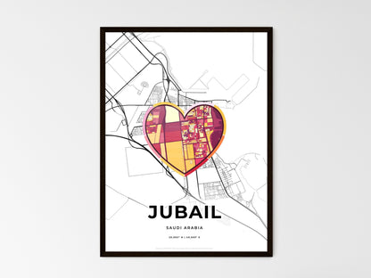JUBAIL SAUDI ARABIA minimal art map with a colorful icon. Where it all began, Couple map gift. Style 2