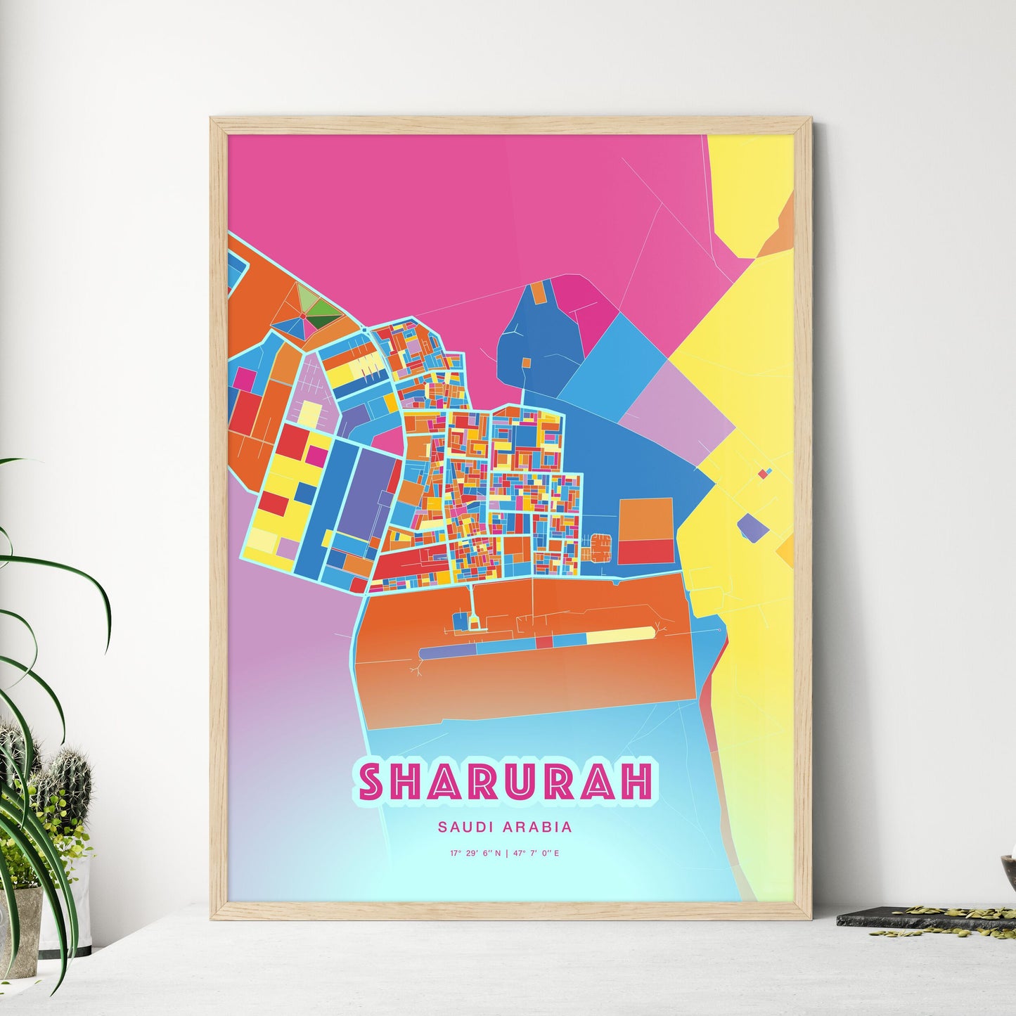 Colorful SHARURAH SAUDI ARABIA Fine Art Map Crazy Colors