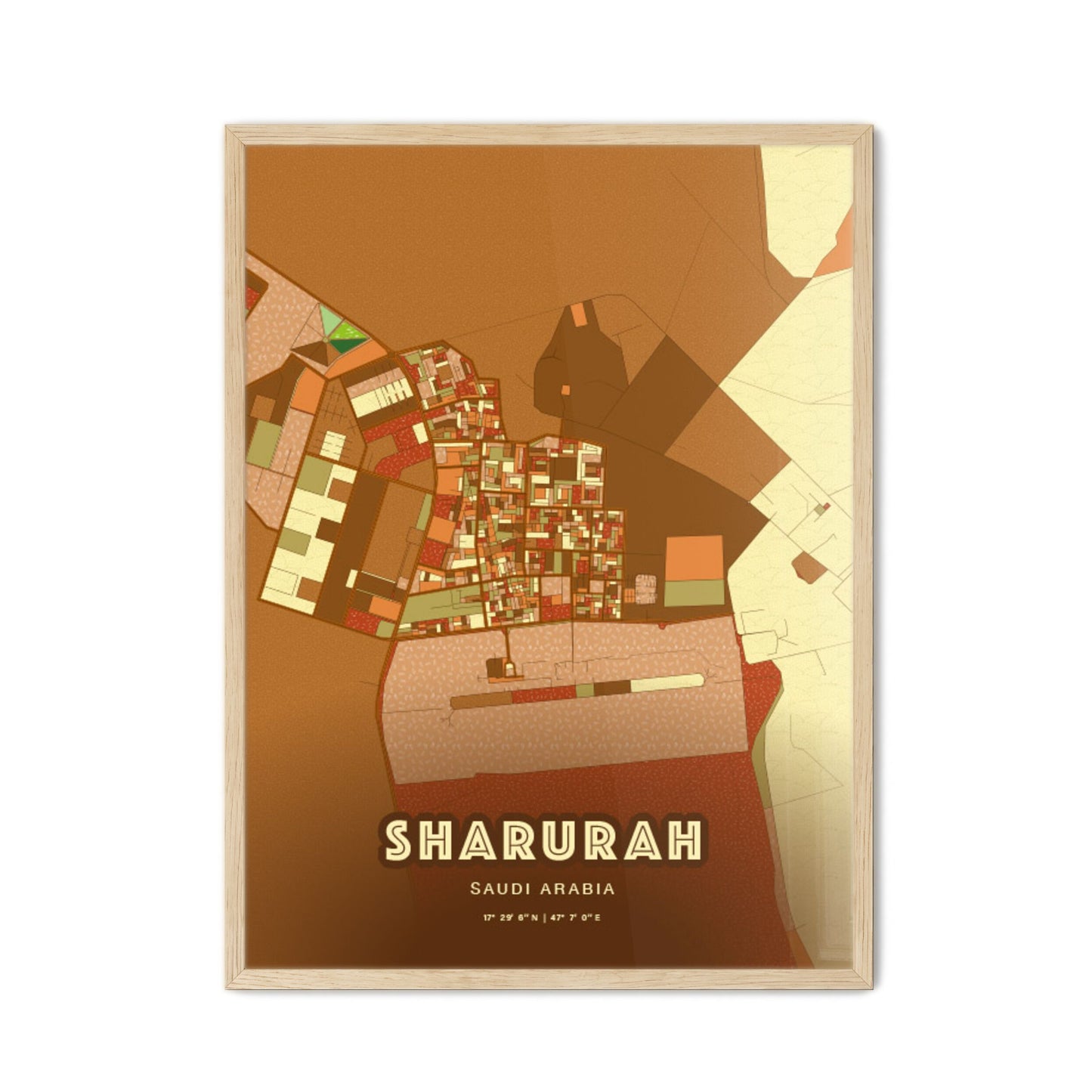 Colorful SHARURAH SAUDI ARABIA Fine Art Map Farmhouse