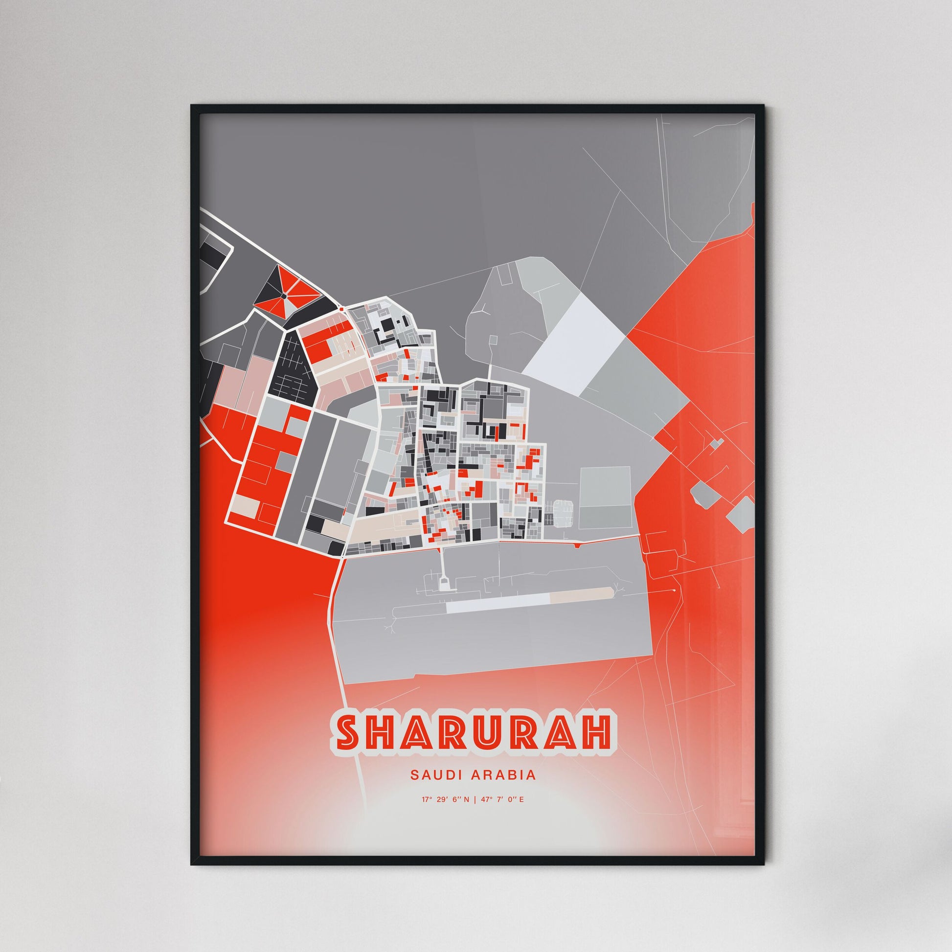 Colorful SHARURAH SAUDI ARABIA Fine Art Map Modern