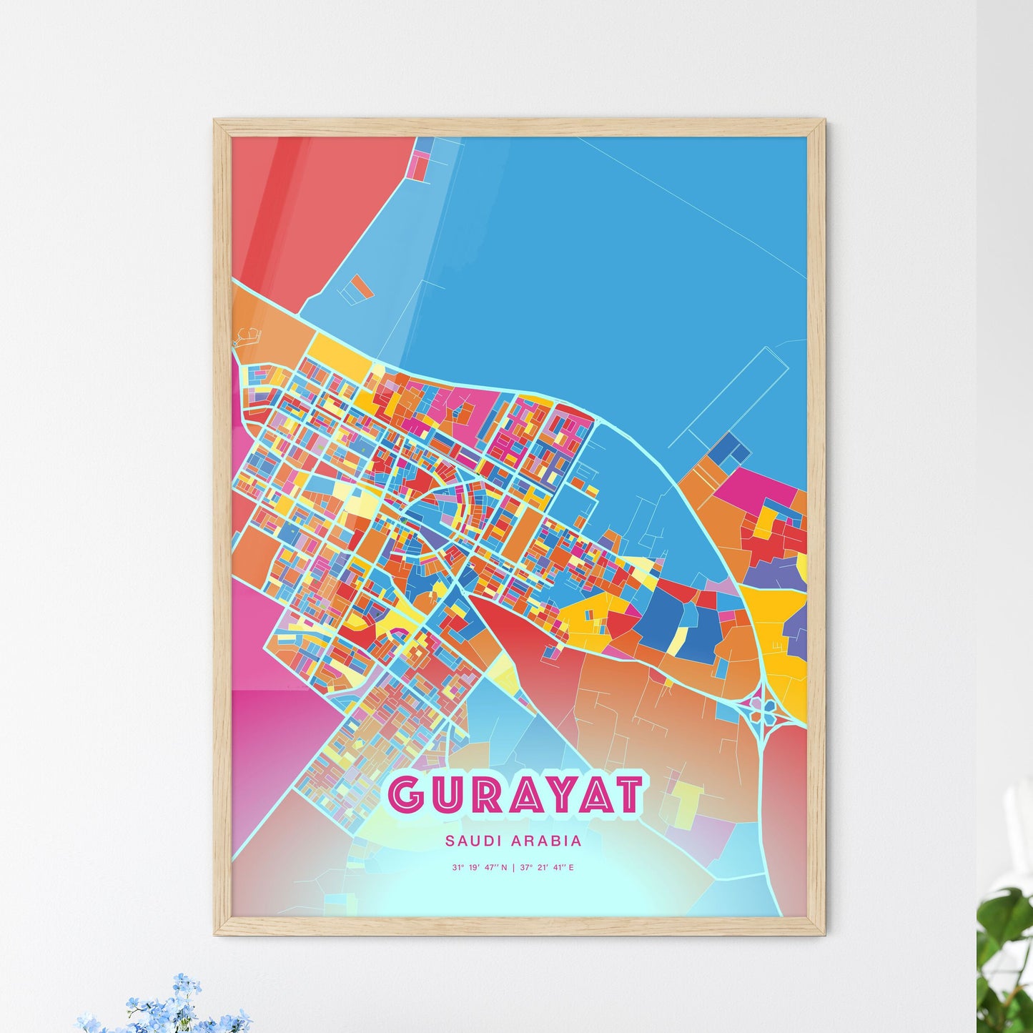 Colorful GURAYAT SAUDI ARABIA Fine Art Map Crazy Colors