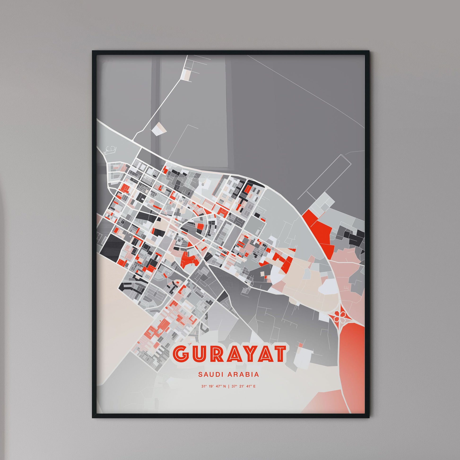 Colorful GURAYAT SAUDI ARABIA Fine Art Map Modern