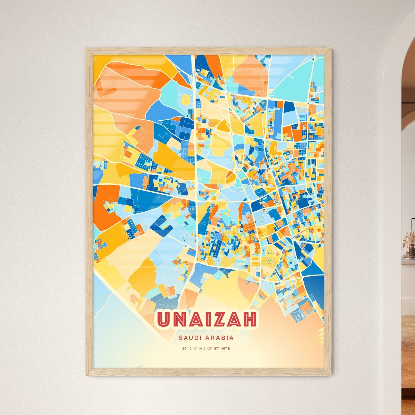 Colorful UNAIZAH SAUDI ARABIA Fine Art Map Blue Orange