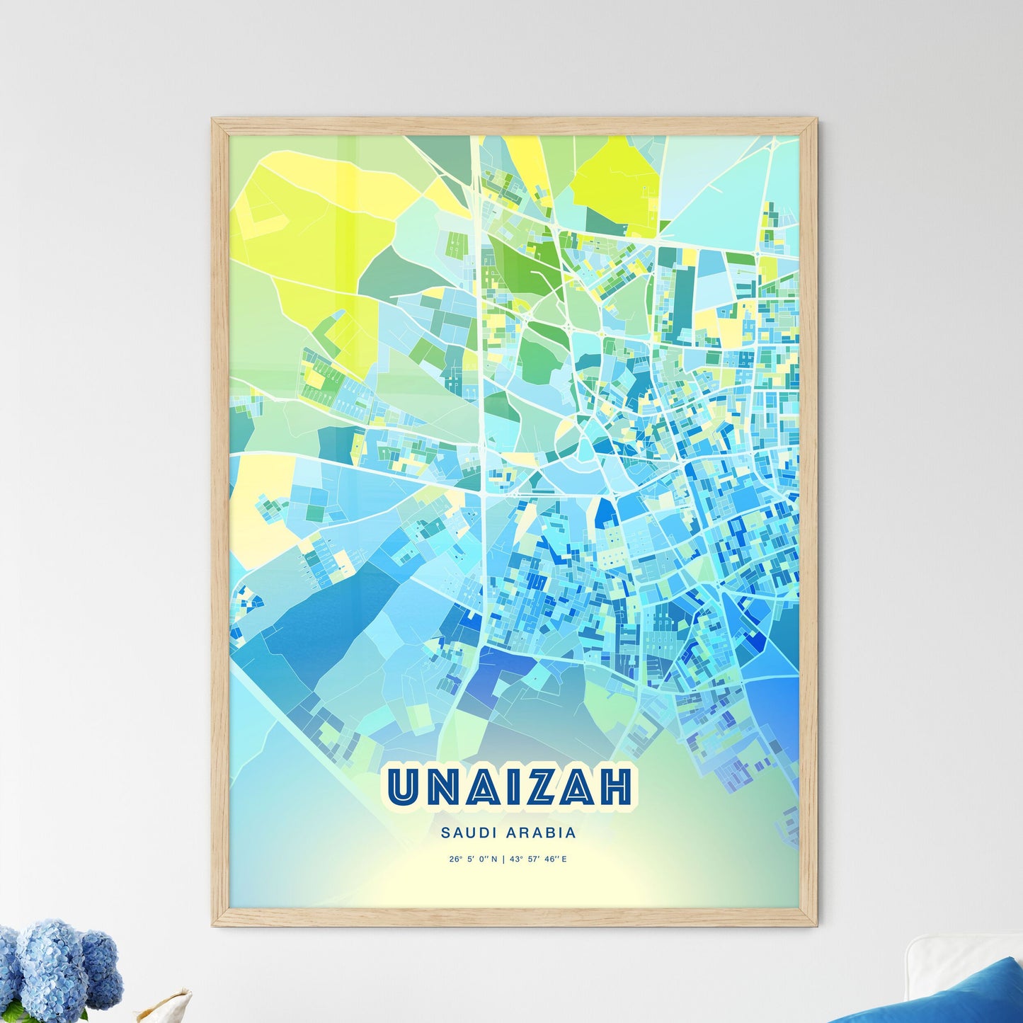 Colorful UNAIZAH SAUDI ARABIA Fine Art Map Cool Blue