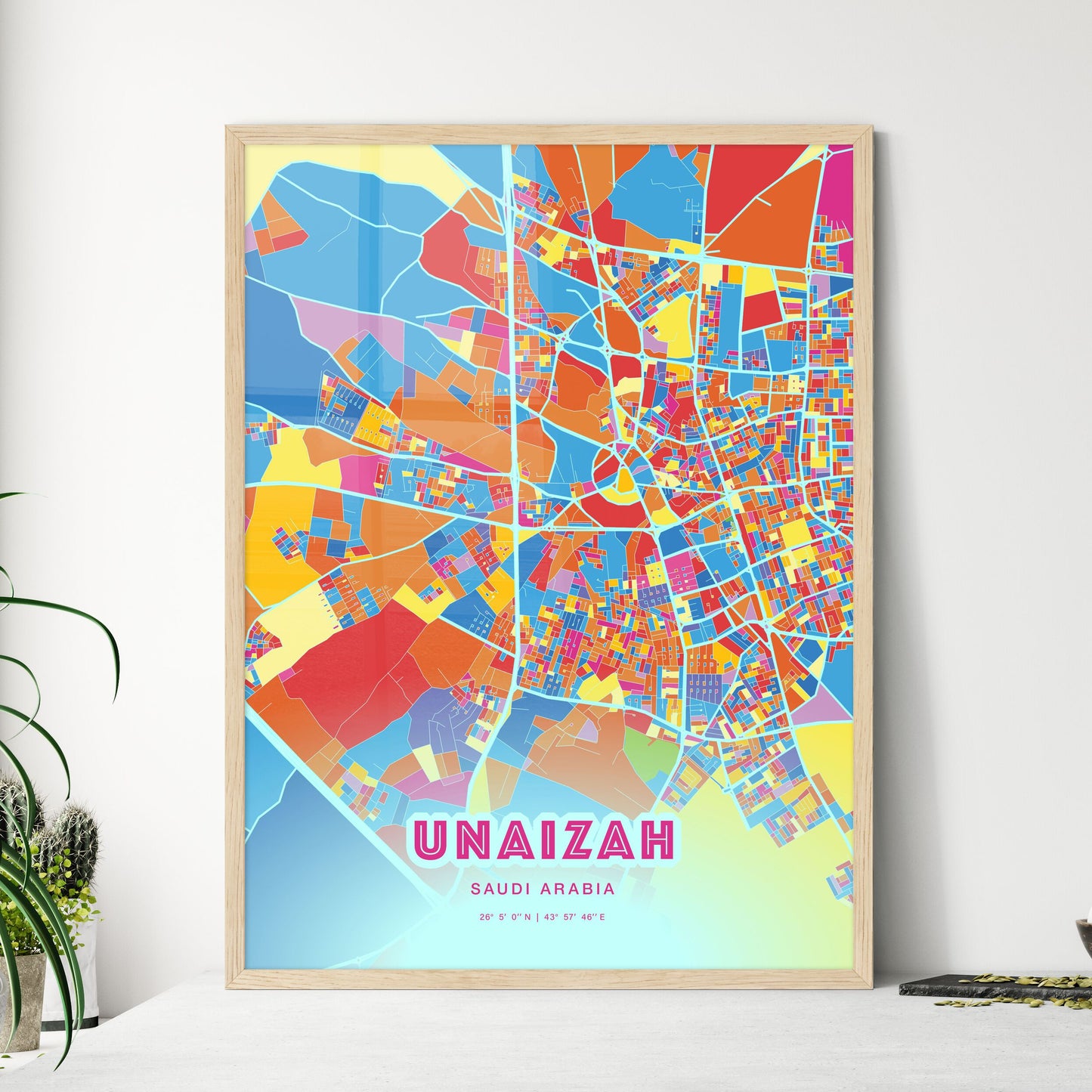 Colorful UNAIZAH SAUDI ARABIA Fine Art Map Crazy Colors