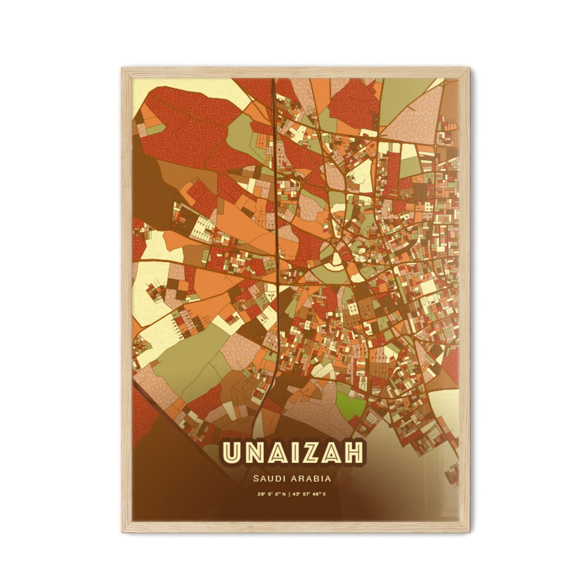 Colorful UNAIZAH SAUDI ARABIA Fine Art Map Farmhouse