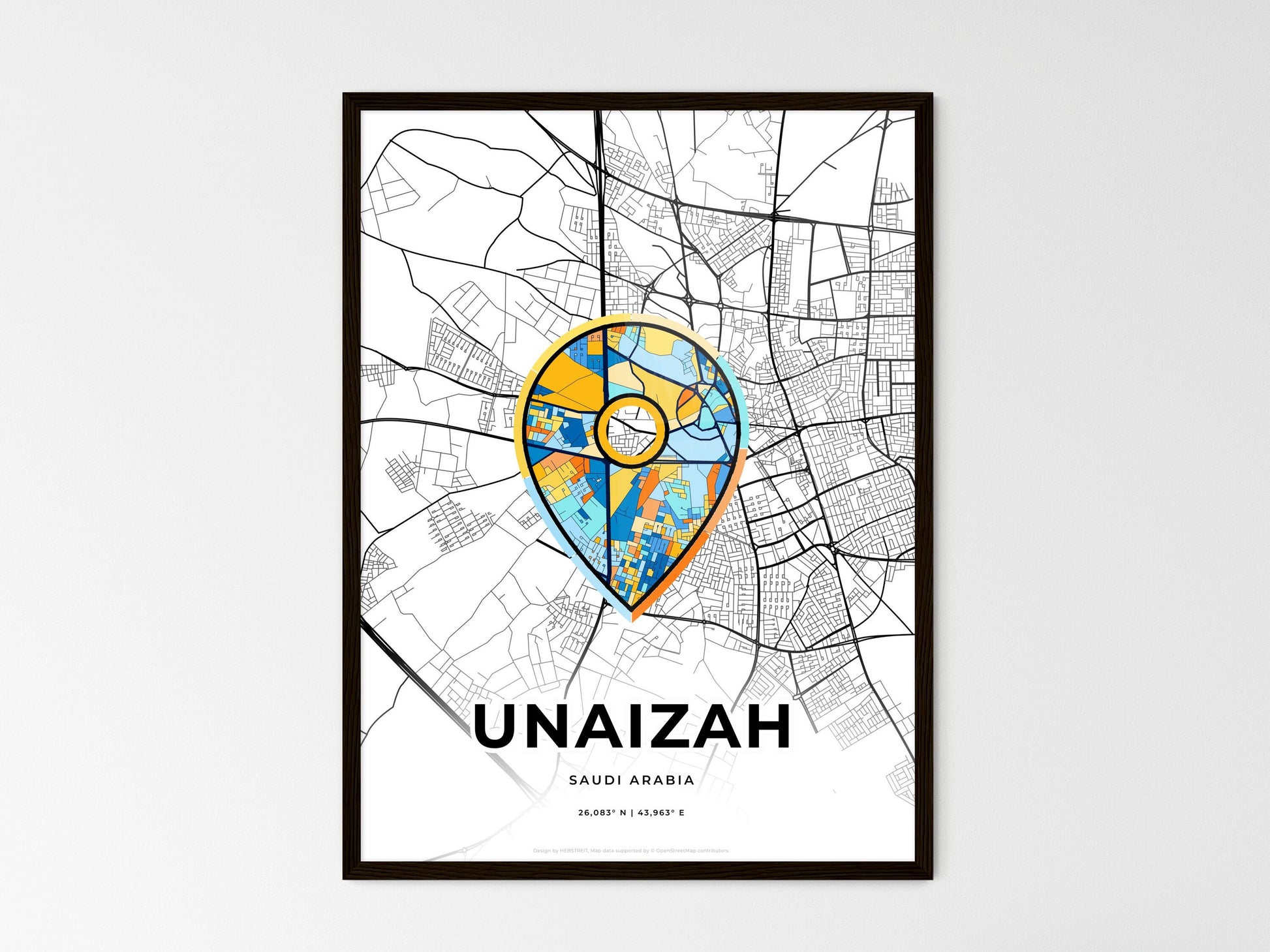 Unaizah Saudi Arabia wedding art map with pointer icon