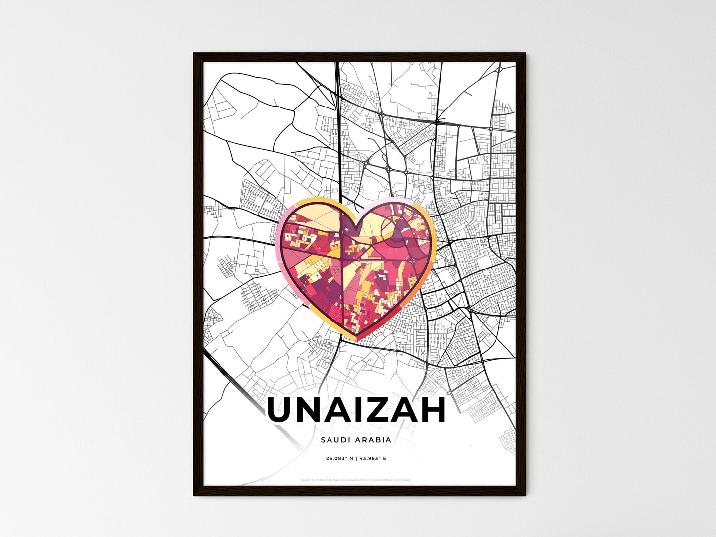 Unaizah Saudi Arabia wedding art map with heart icon