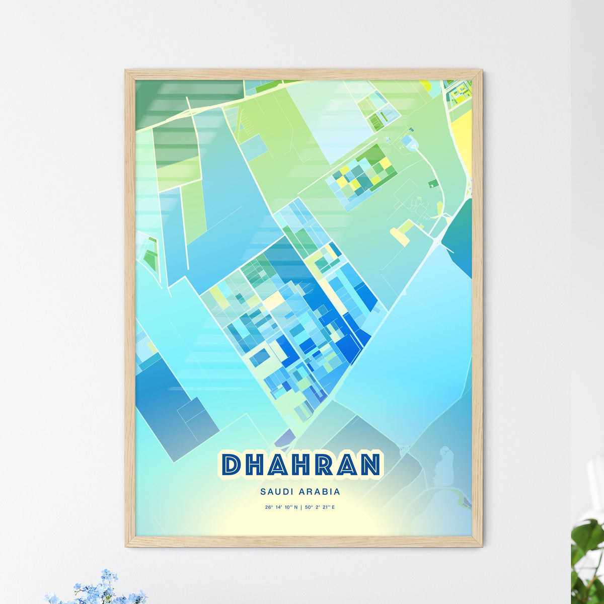 Colorful DHAHRAN SAUDI ARABIA Fine Art Map Cool Blue