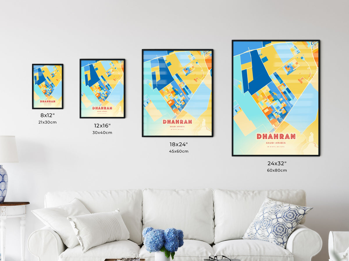 Colorful DHAHRAN SAUDI ARABIA Fine Art Map Blue Orange