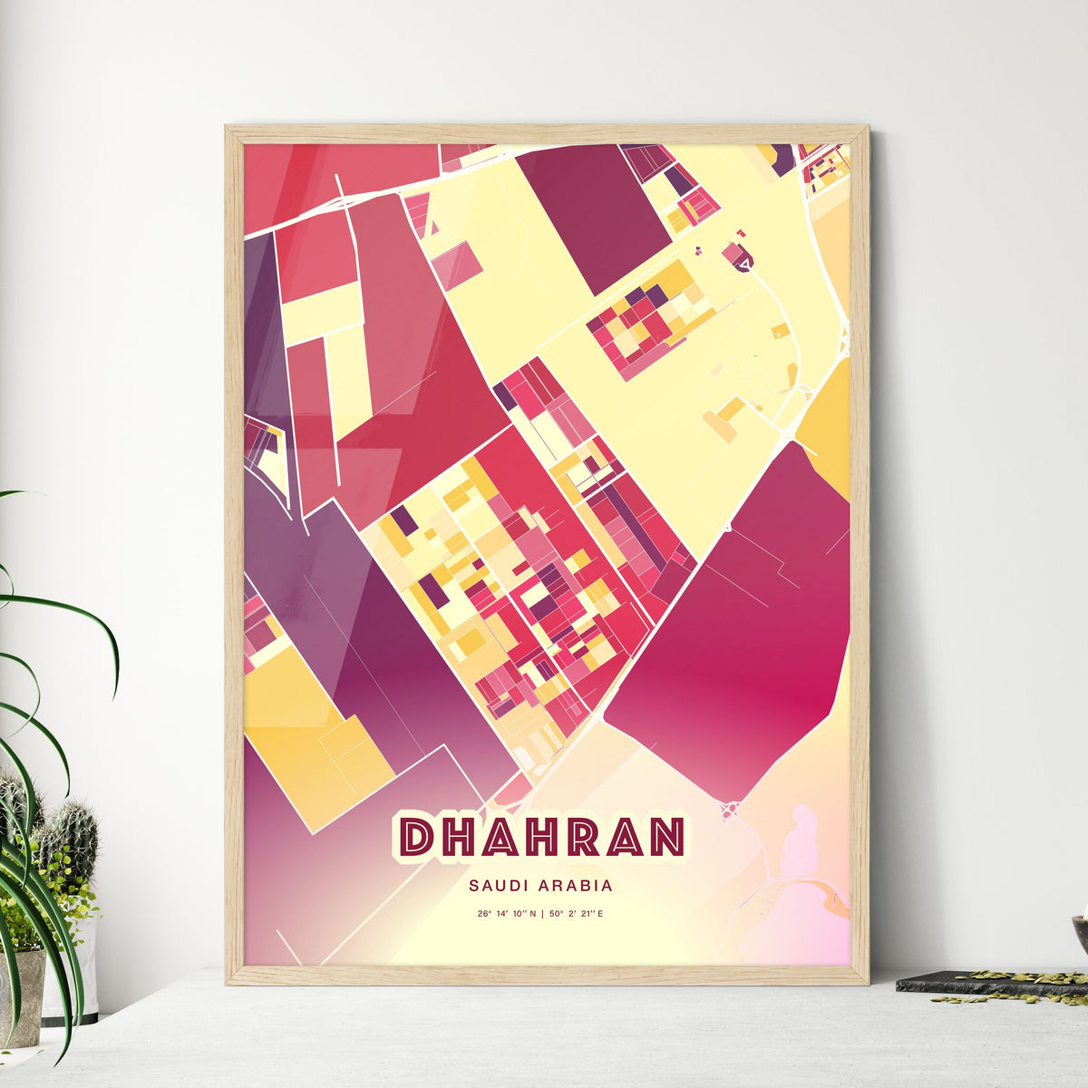 Colorful DHAHRAN SAUDI ARABIA Fine Art Map Hot Red