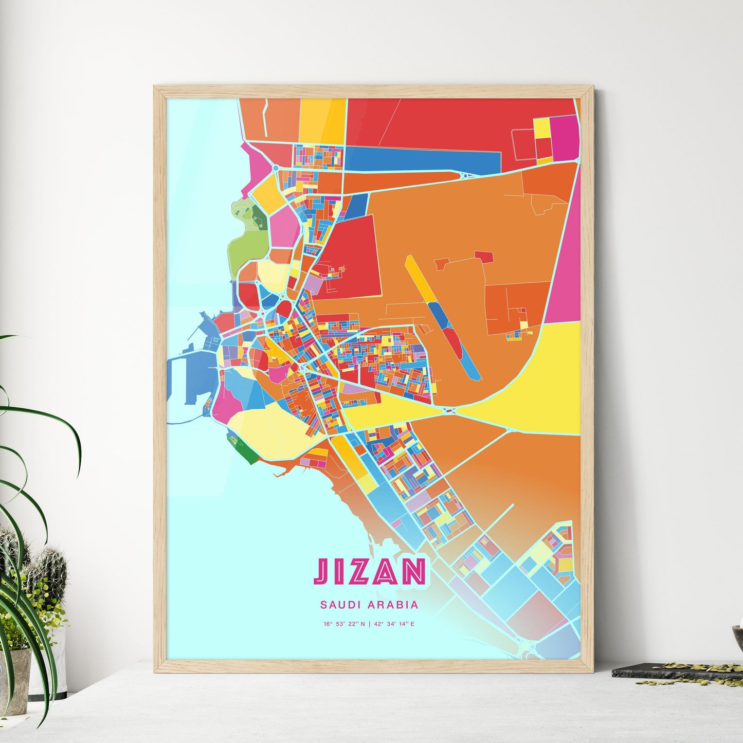 Colorful JIZAN SAUDI ARABIA Fine Art Map Crazy Colors