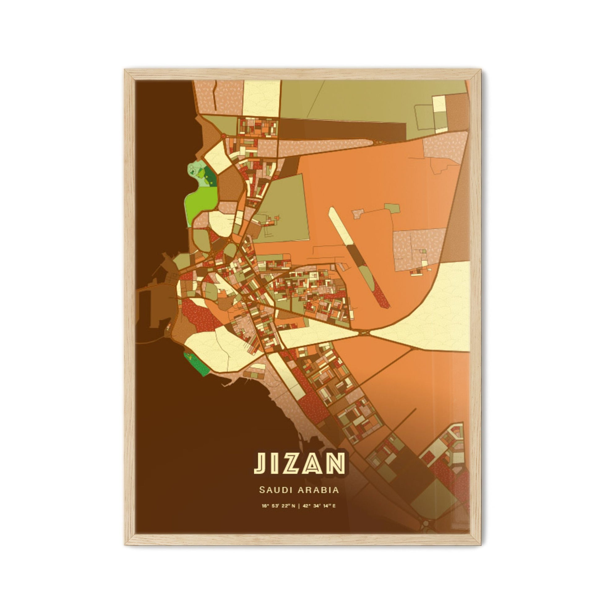 Colorful JIZAN SAUDI ARABIA Fine Art Map Farmhouse