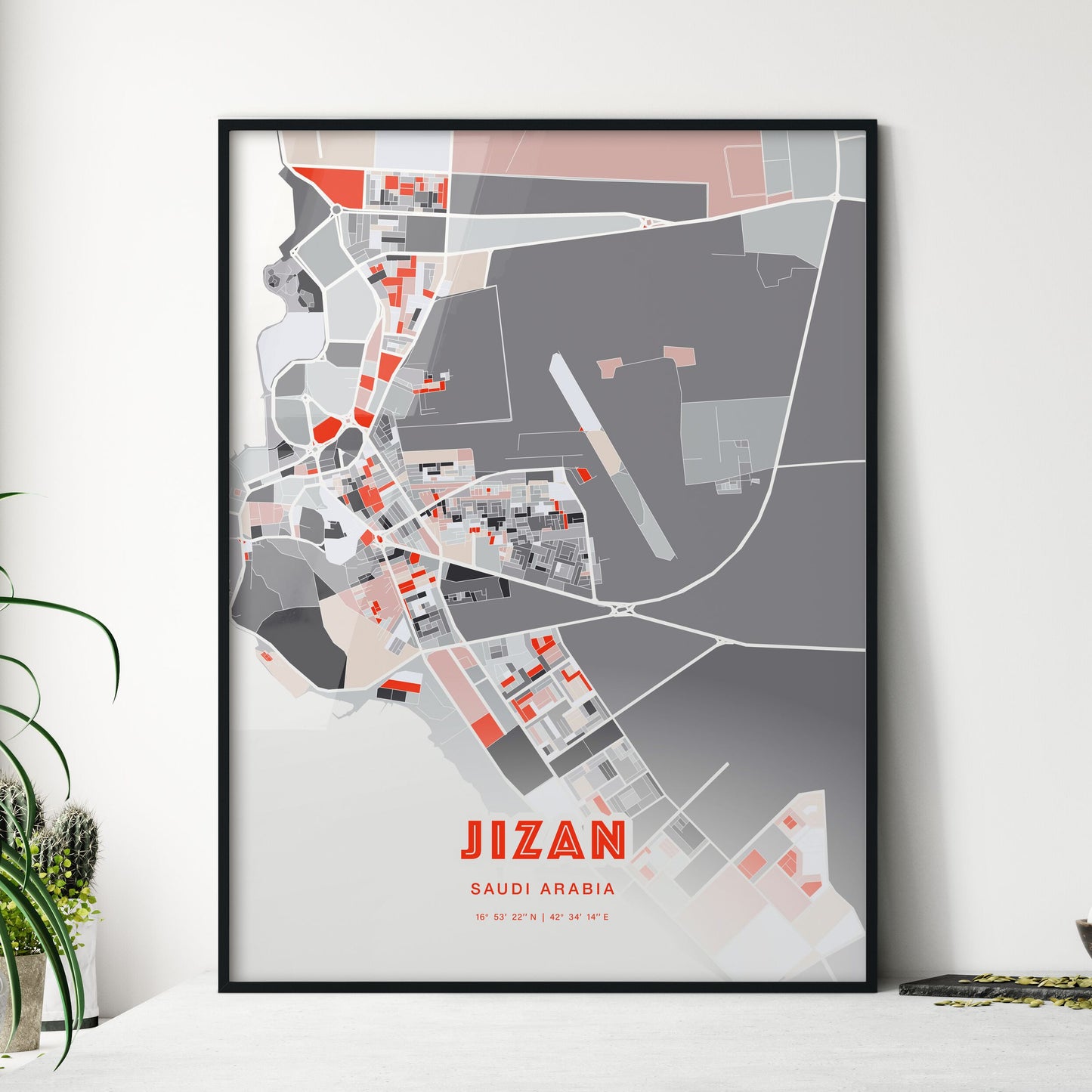 Colorful JIZAN SAUDI ARABIA Fine Art Map Modern