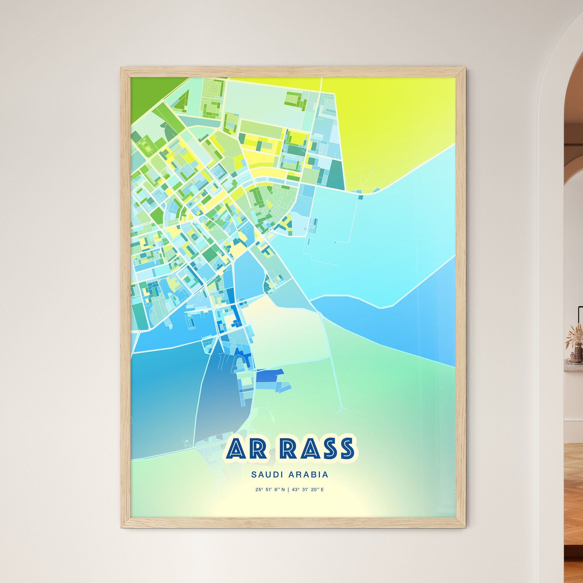 Colorful AR RASS SAUDI ARABIA Fine Art Map Cool Blue